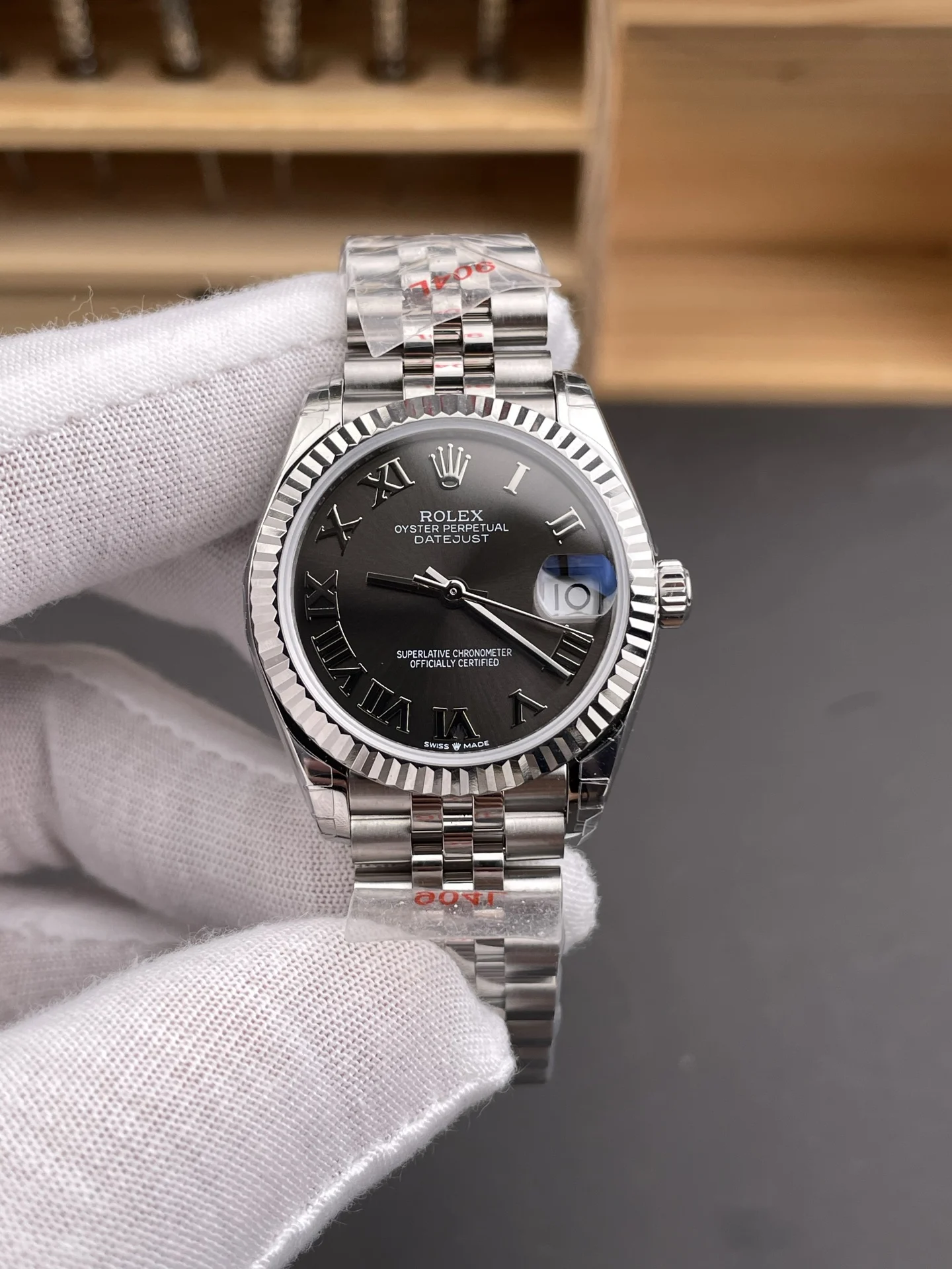 Rolex Datejust Grey Dial 31mm — photographed off the sweep