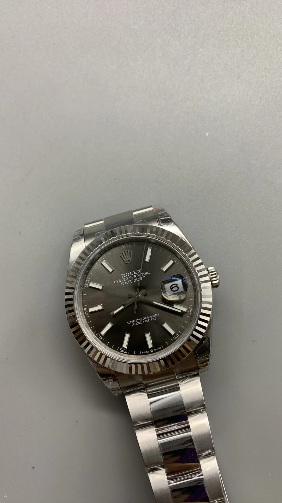 Rolex Datejust Grey Dial 41mm — photographed off the sweep