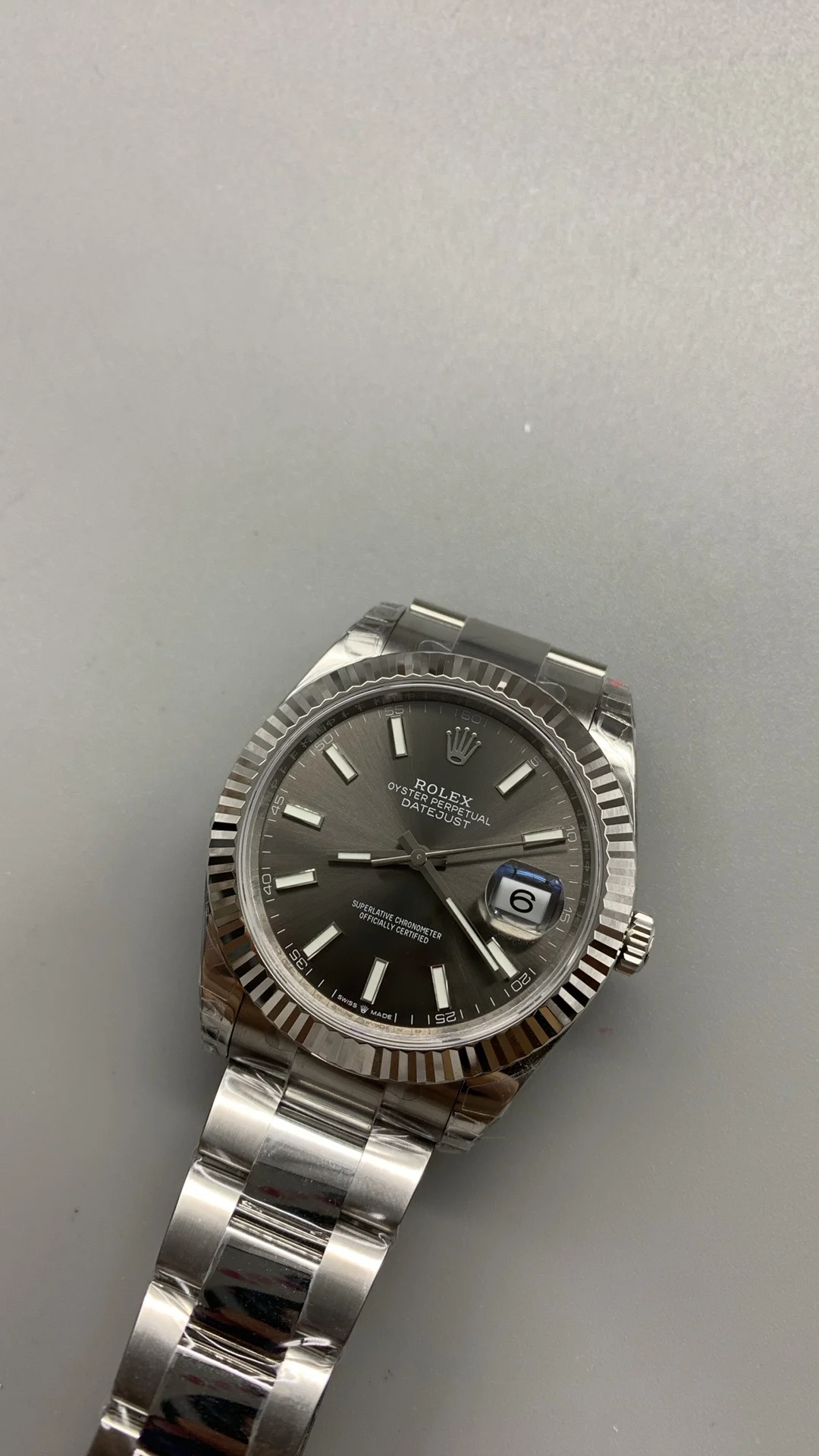 Rolex Datejust Grey Dial 41mm — photographed off the sweep