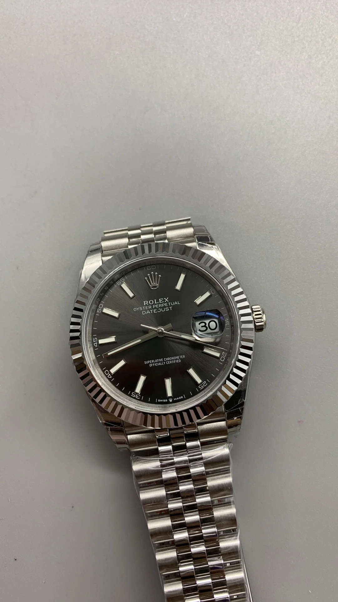 Rolex Datejust Grey Dial 41mm — photographed off the sweep