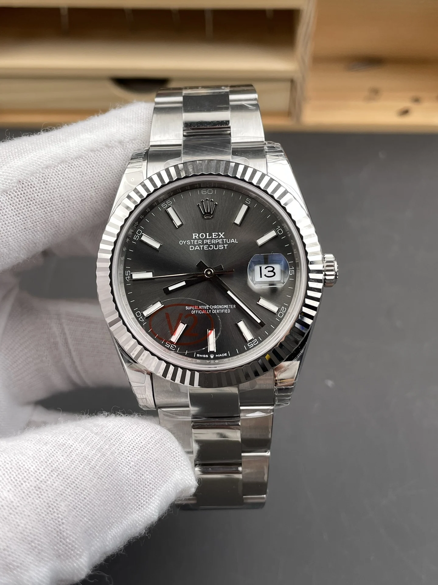 Rolex Datejust Grey Dial 41mm — photographed off the sweep