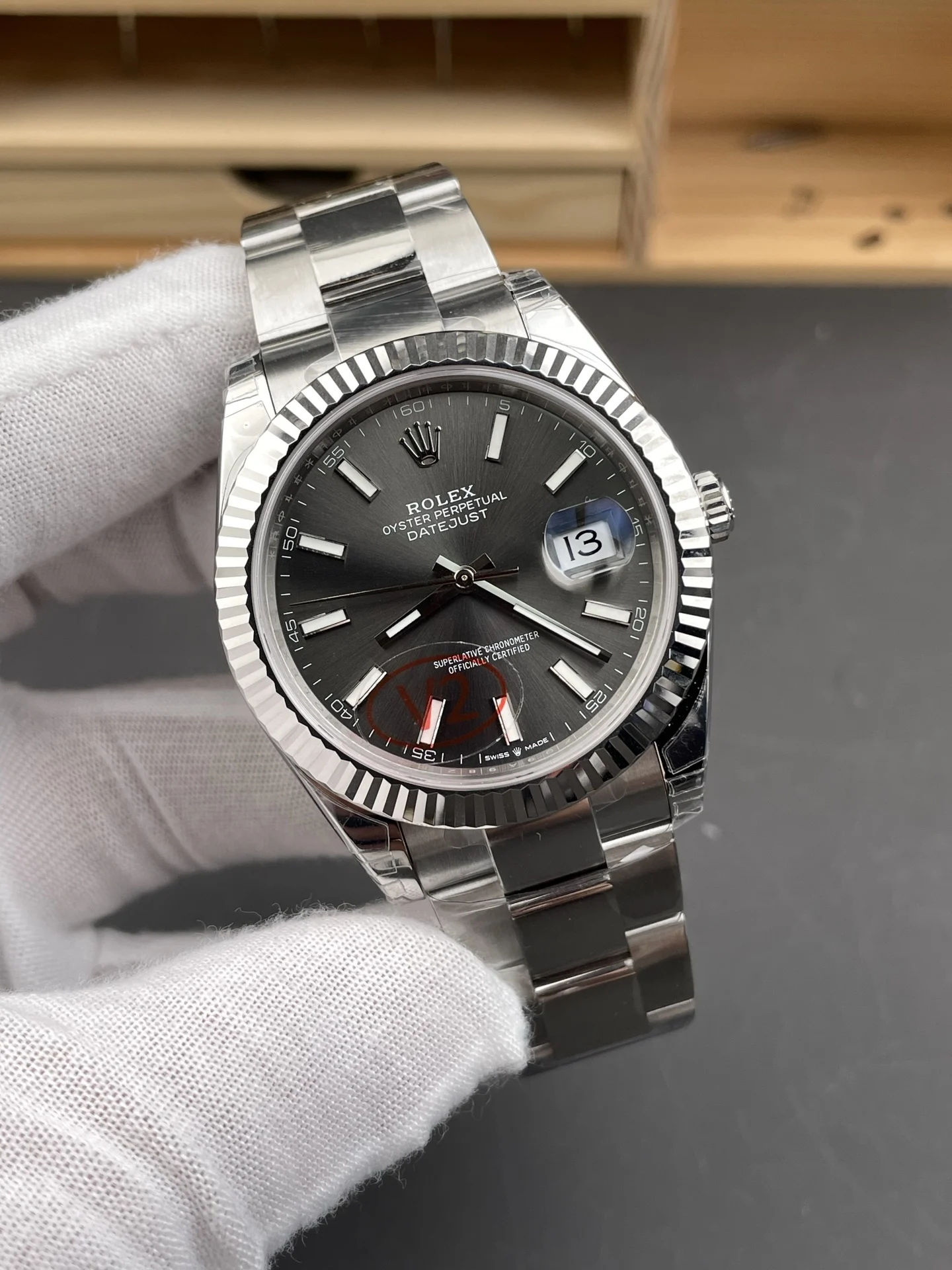 Rolex Datejust Grey Dial 41mm — photographed off the sweep