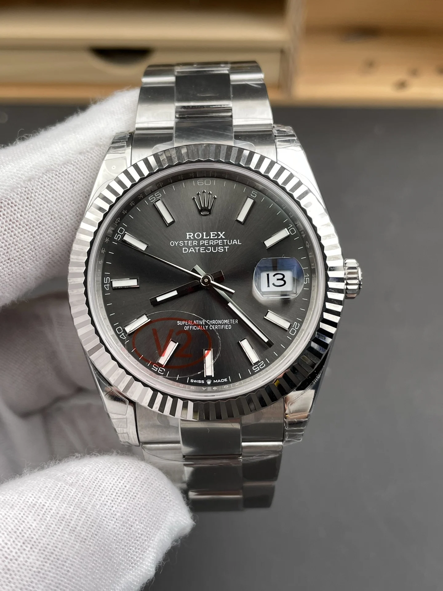 Rolex Datejust Grey Dial 41mm — photographed off the sweep