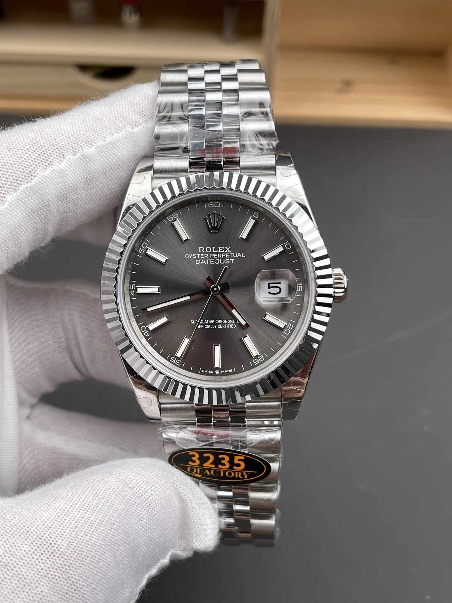Rolex Datejust Grey Dial 41mm — photographed off the sweep