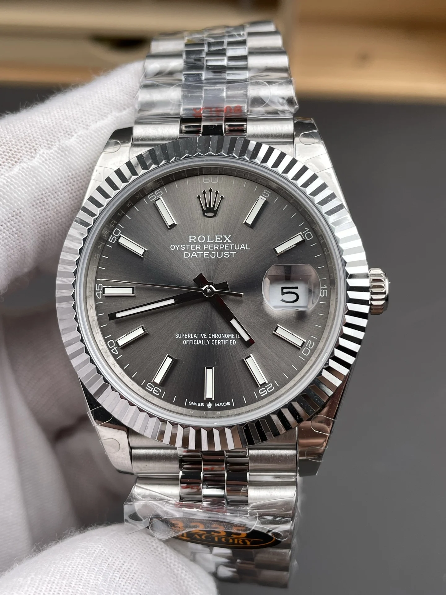 Rolex Datejust Grey Dial 41mm — photographed off the sweep