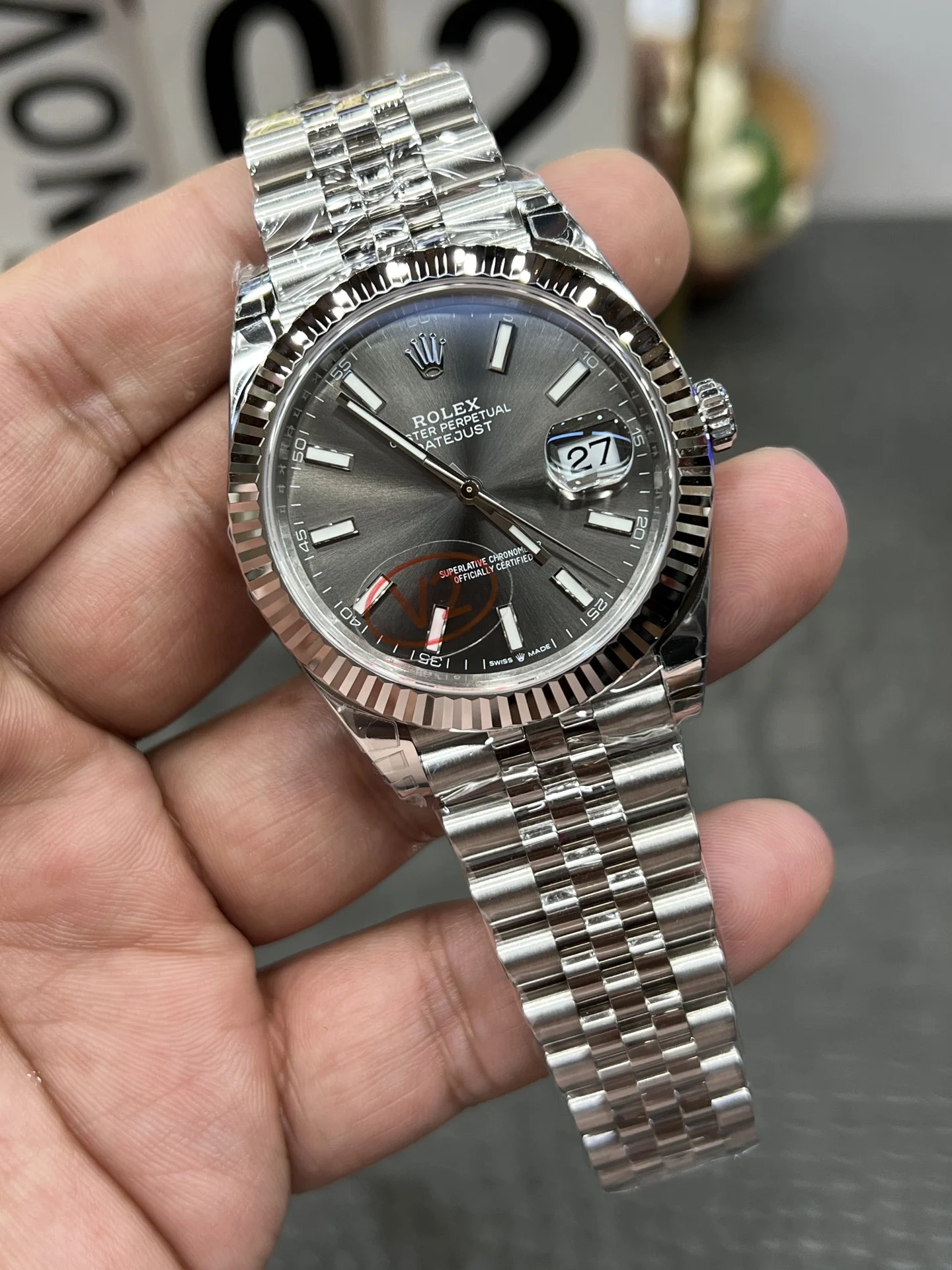 Rolex Datejust Grey Dial 41mm — photographed off the sweep
