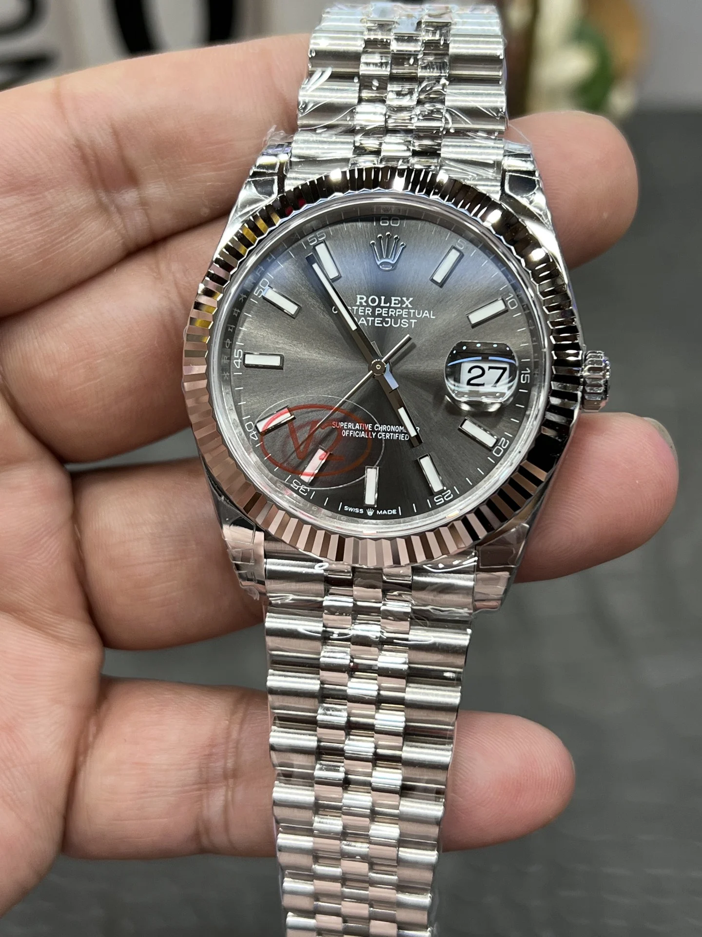 Rolex Datejust Grey Dial 41mm — photographed off the sweep