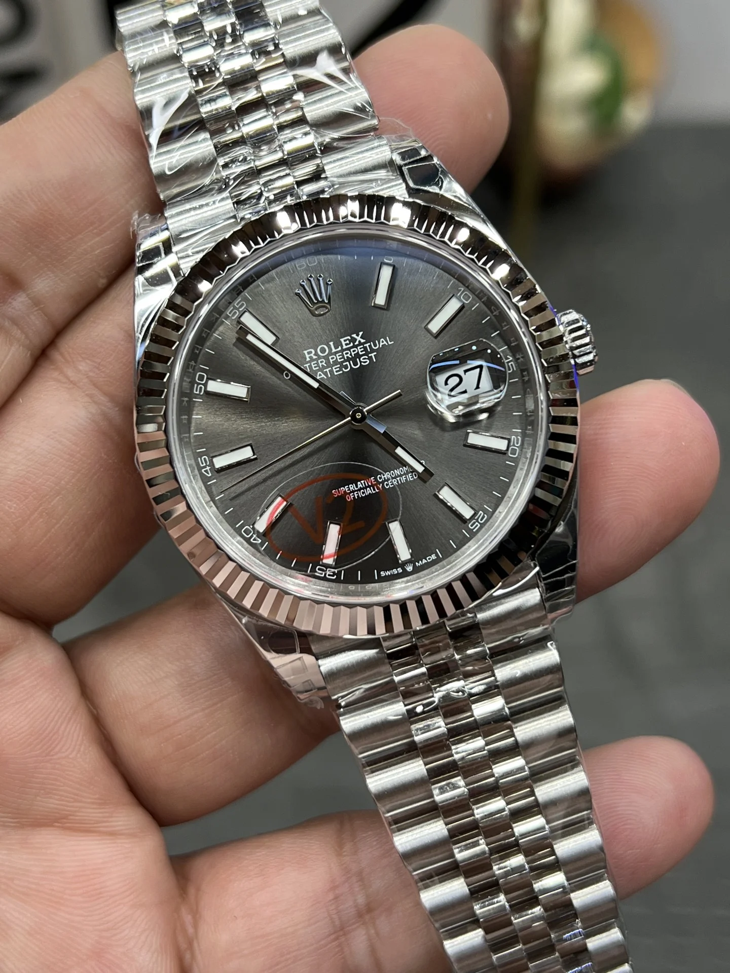 Rolex Datejust Grey Dial 41mm — photographed off the sweep
