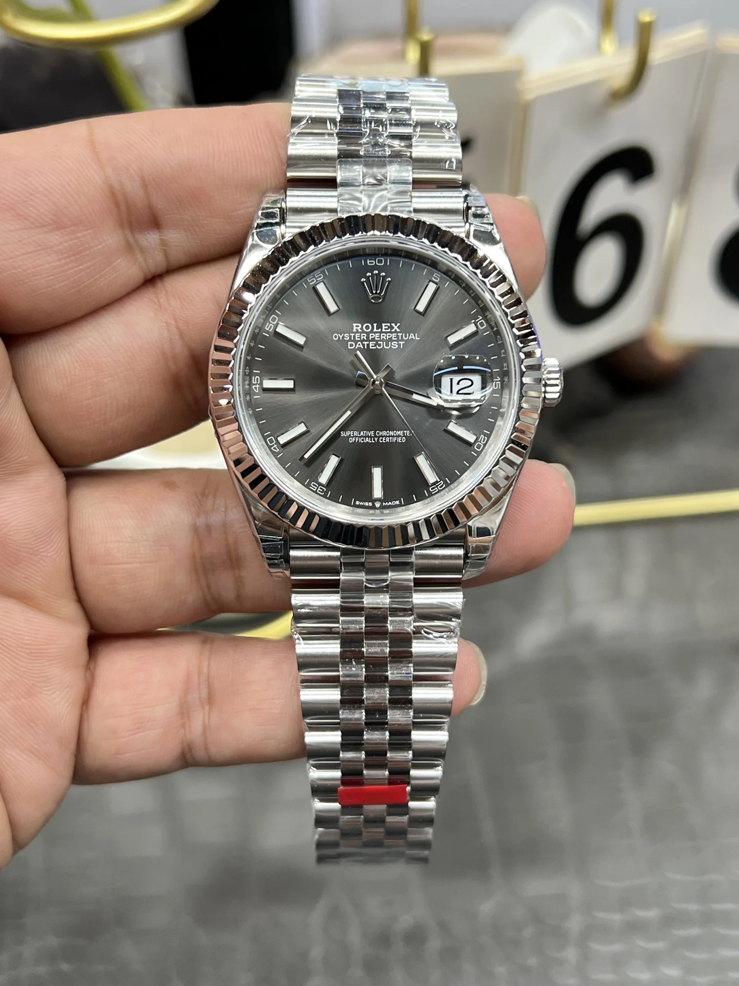 Rolex Datejust Grey Dial 41mm — photographed off the sweep