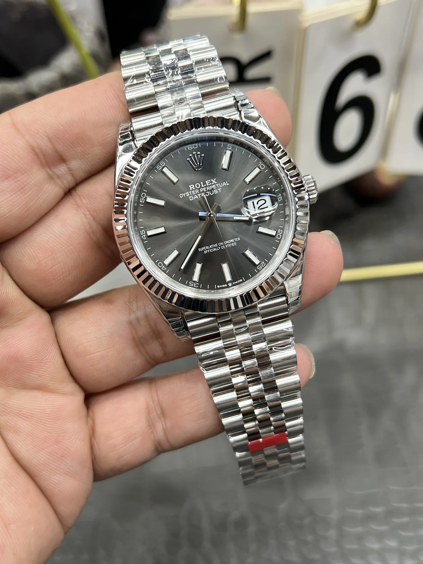 Rolex Datejust Grey Dial 41mm — photographed off the sweep