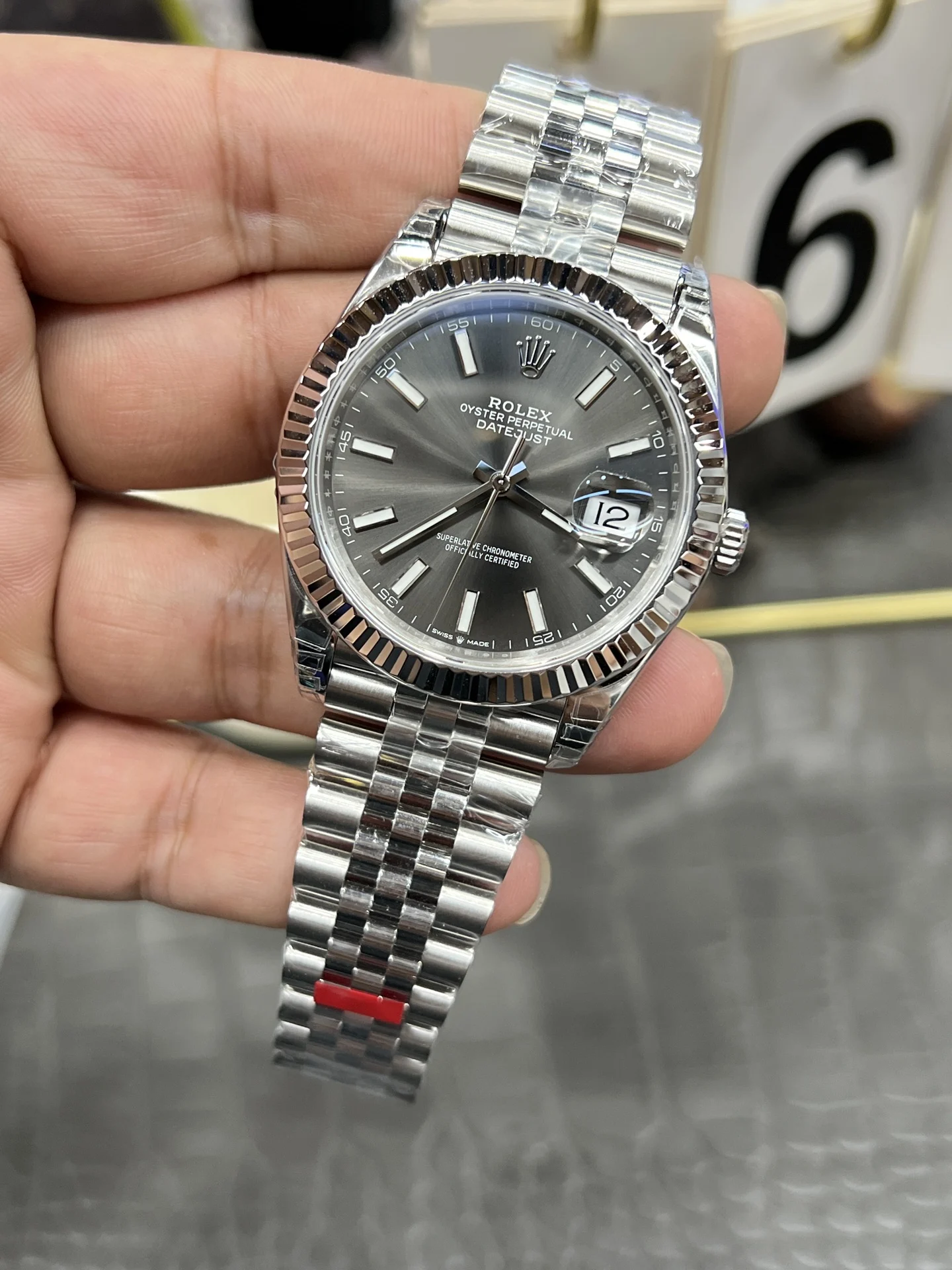 Rolex Datejust Grey Dial 41mm — photographed off the sweep