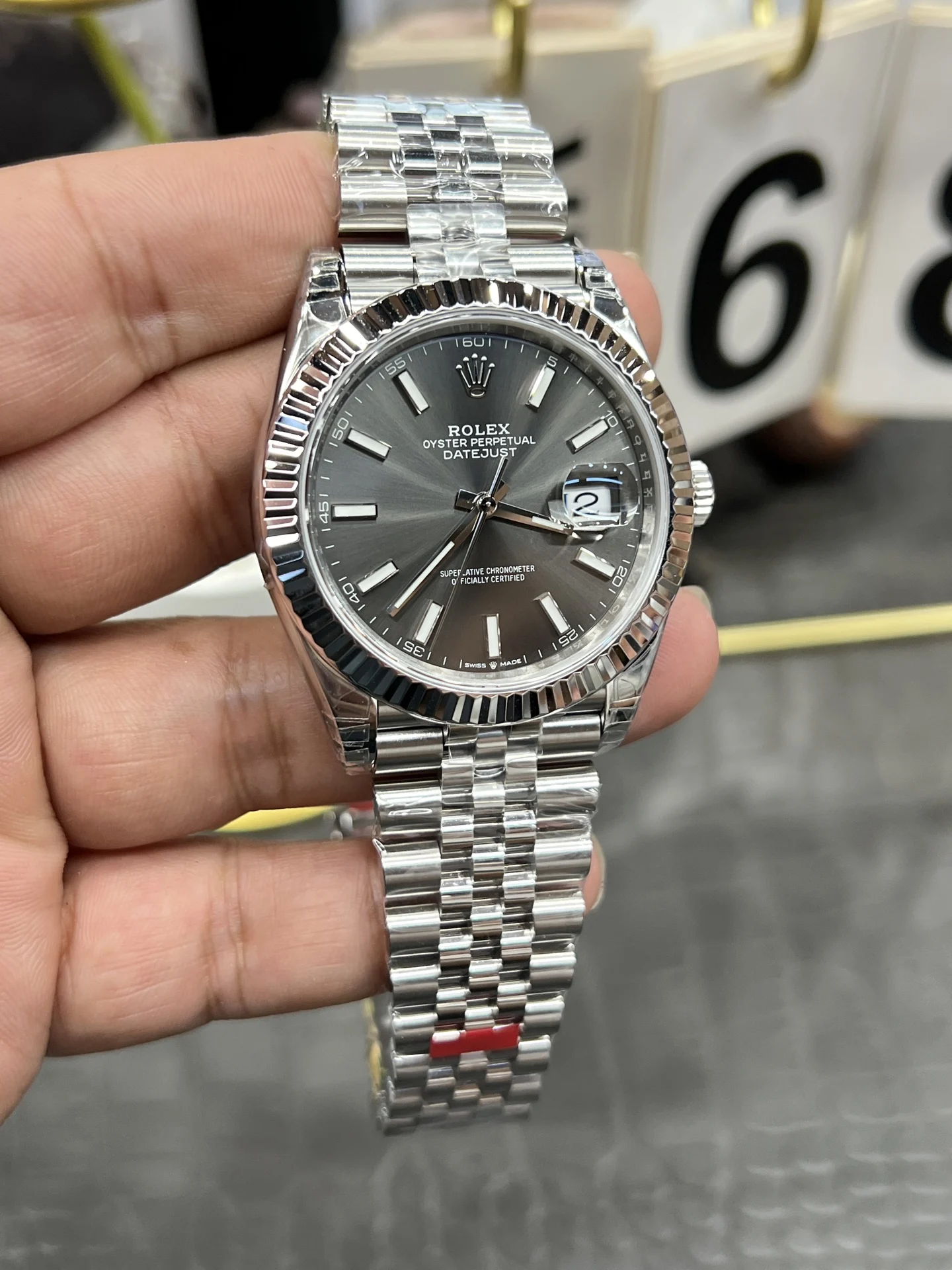 Rolex Datejust Grey Dial 41mm — photographed off the sweep