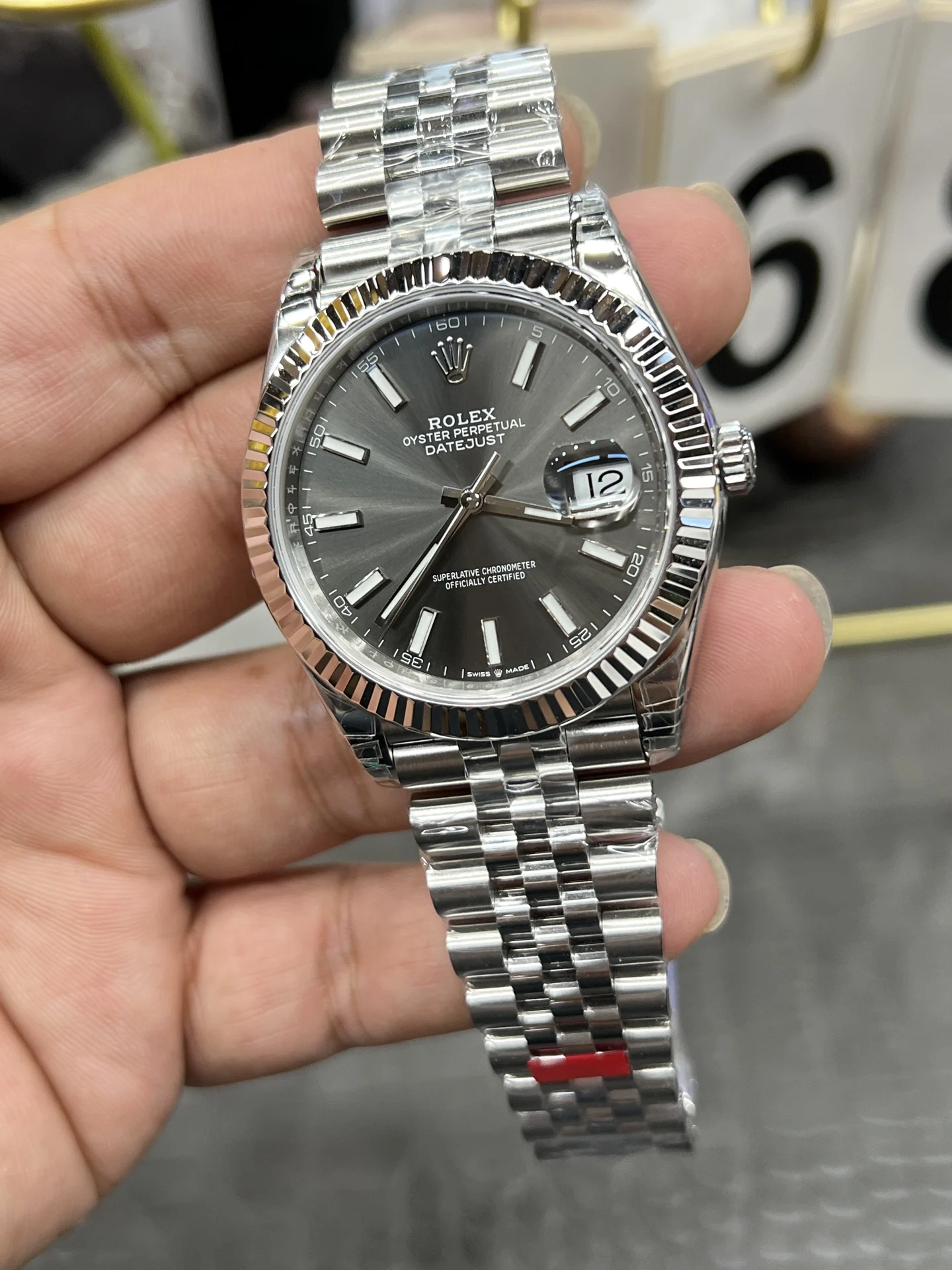 Rolex Datejust Grey Dial 41mm — photographed off the sweep