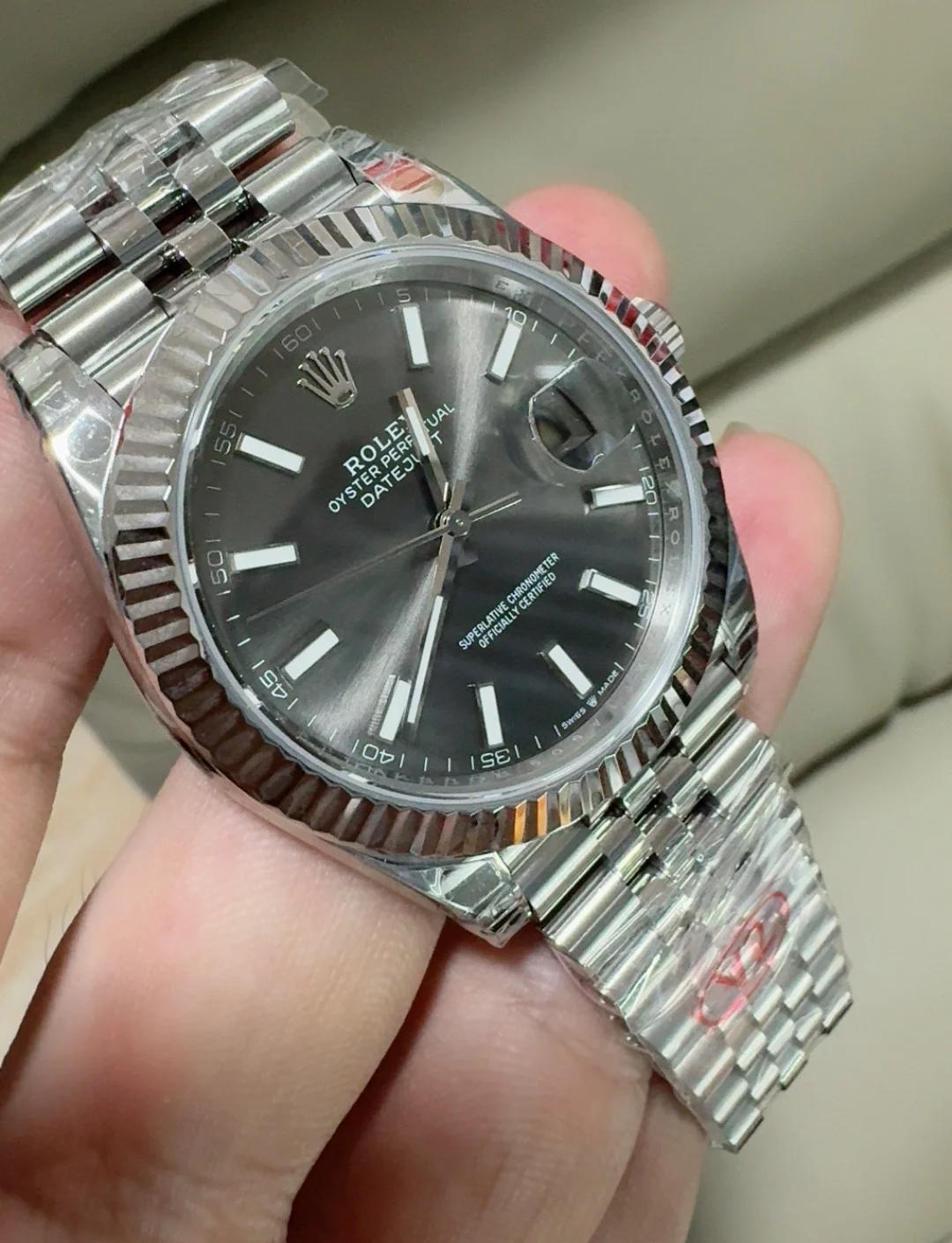 Rolex Datejust Grey Dial 41mm — photographed off the sweep