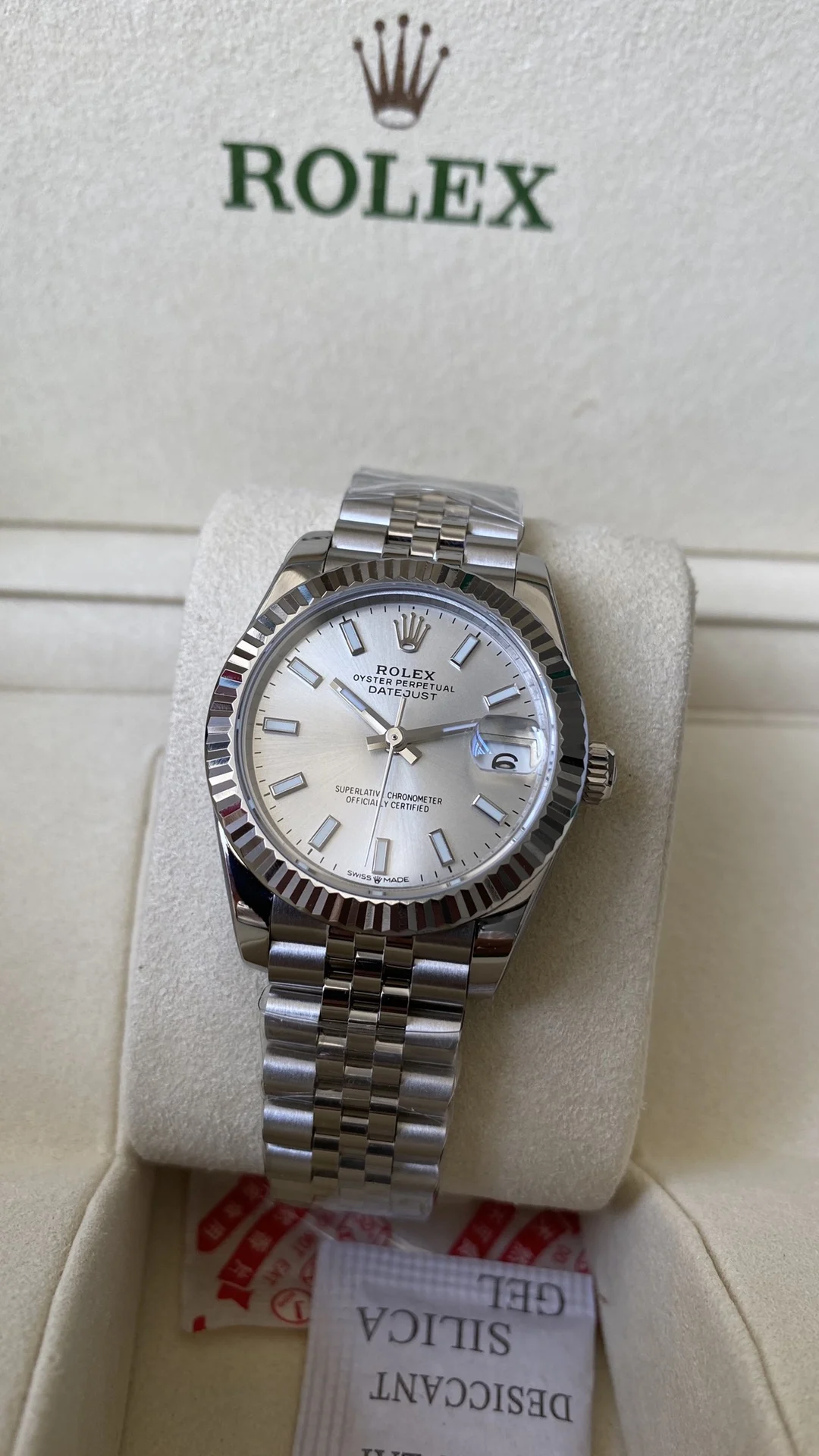 Rolex Datejust Ice Blue Steel Blue Dial Diamond-Set 31mm — photographed off the sweep