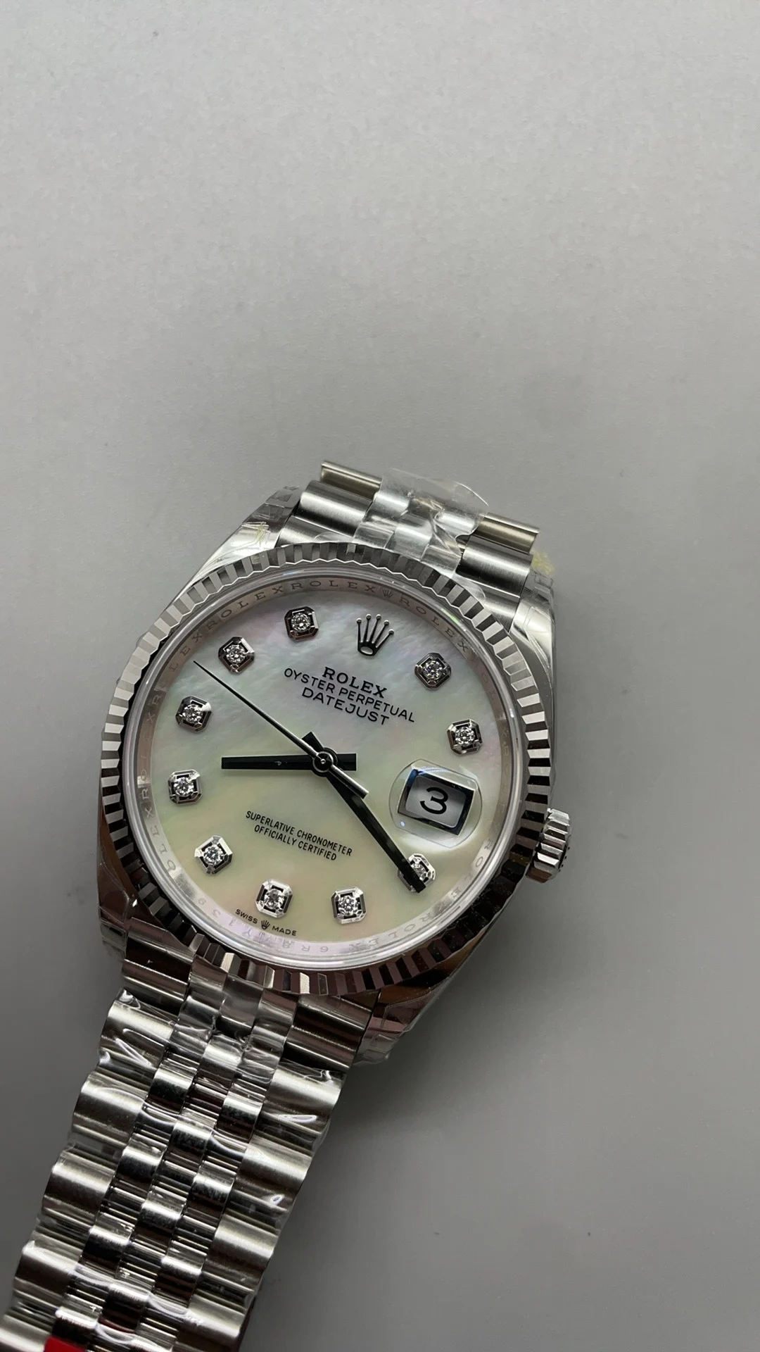 Rolex Datejust Mother of Pearl 36mm — photographed off the sweep