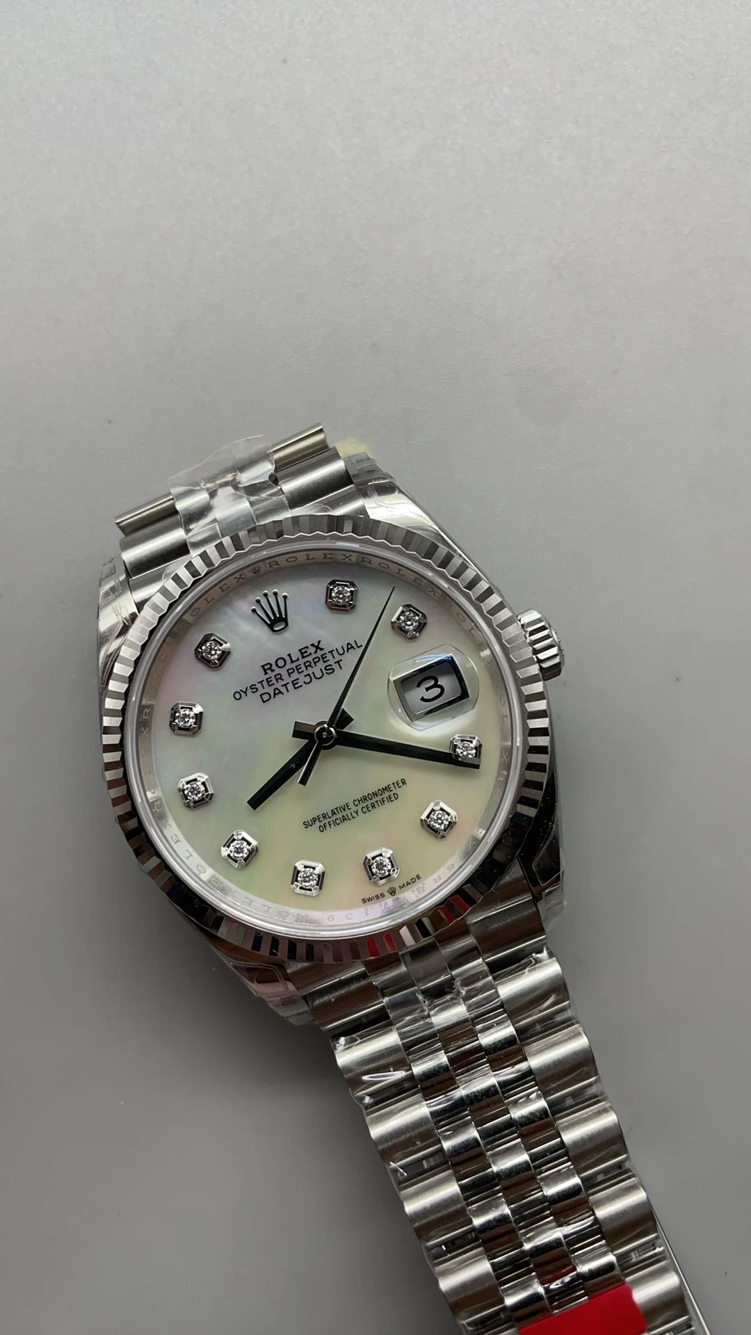 Rolex Datejust Mother of Pearl 36mm — photographed off the sweep
