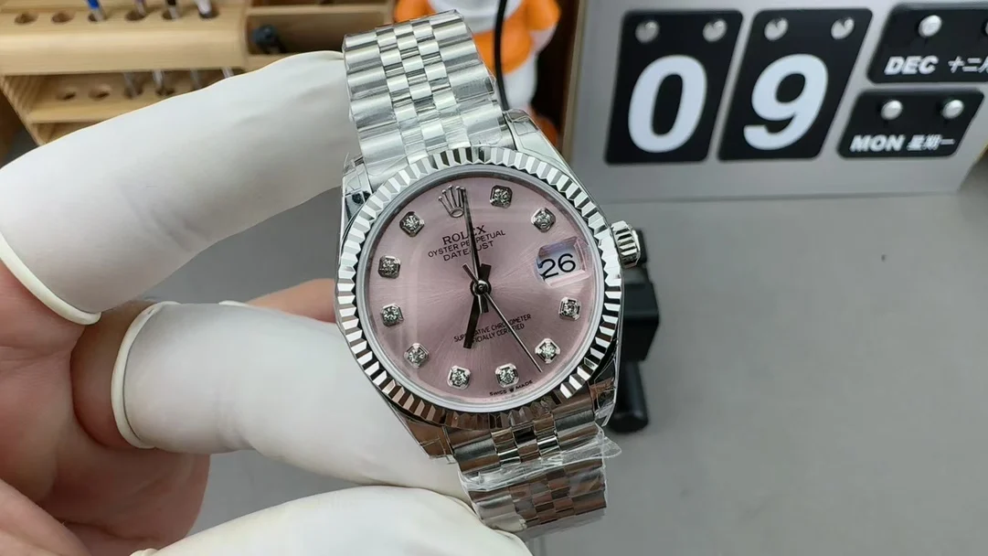 Rolex Datejust Pink Dial 31mm — photographed off the sweep
