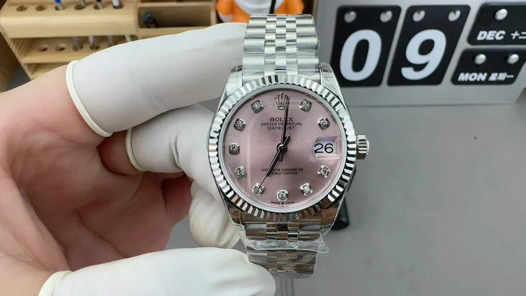 Rolex Datejust Pink Dial 31mm — photographed off the sweep