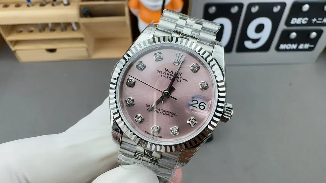 Rolex Datejust Pink Dial 31mm — photographed off the sweep