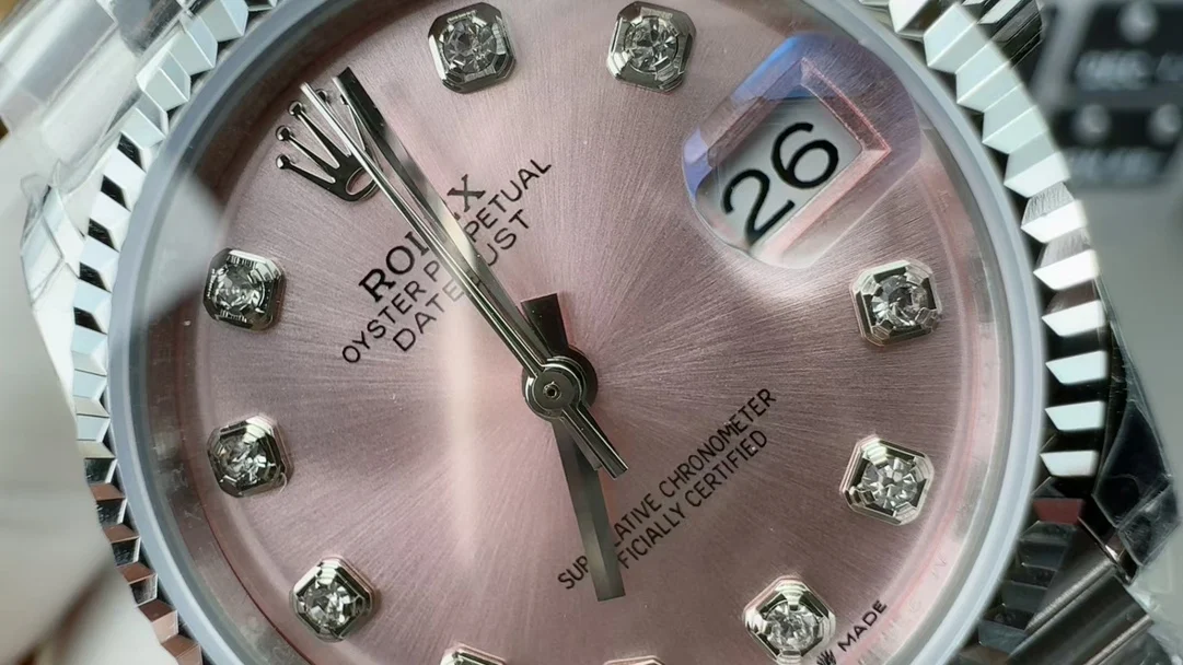 Rolex Datejust Pink Dial 31mm — photographed off the sweep