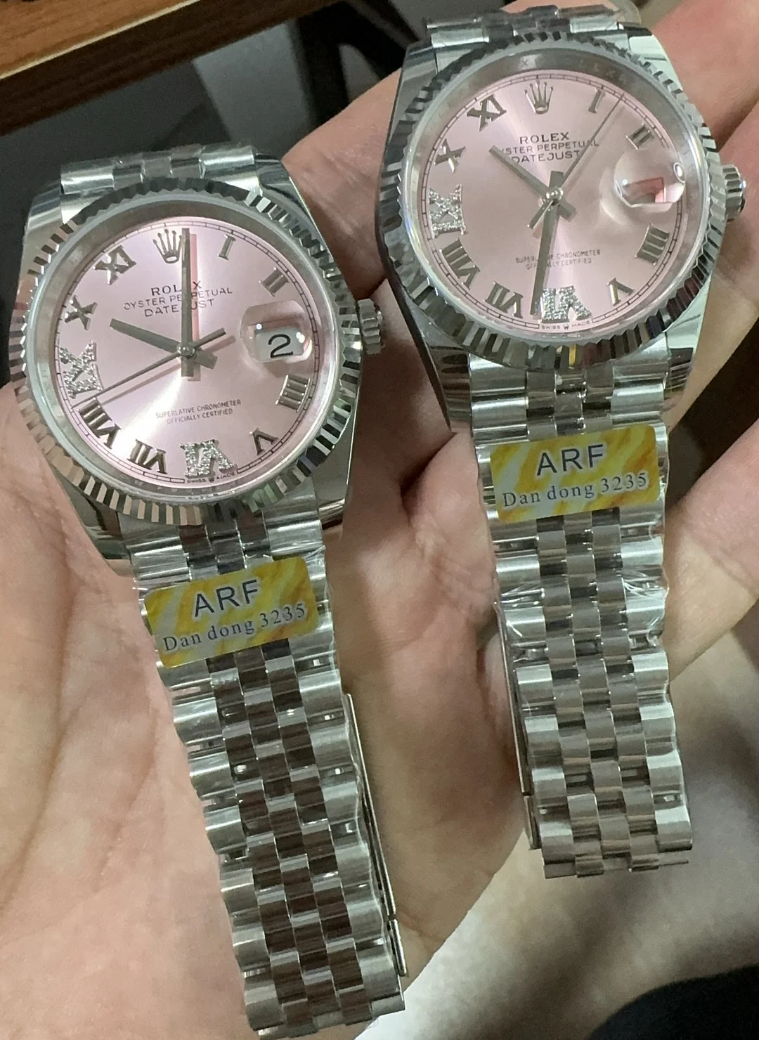 Rolex Datejust Pink Dial 36mm — photographed off the sweep