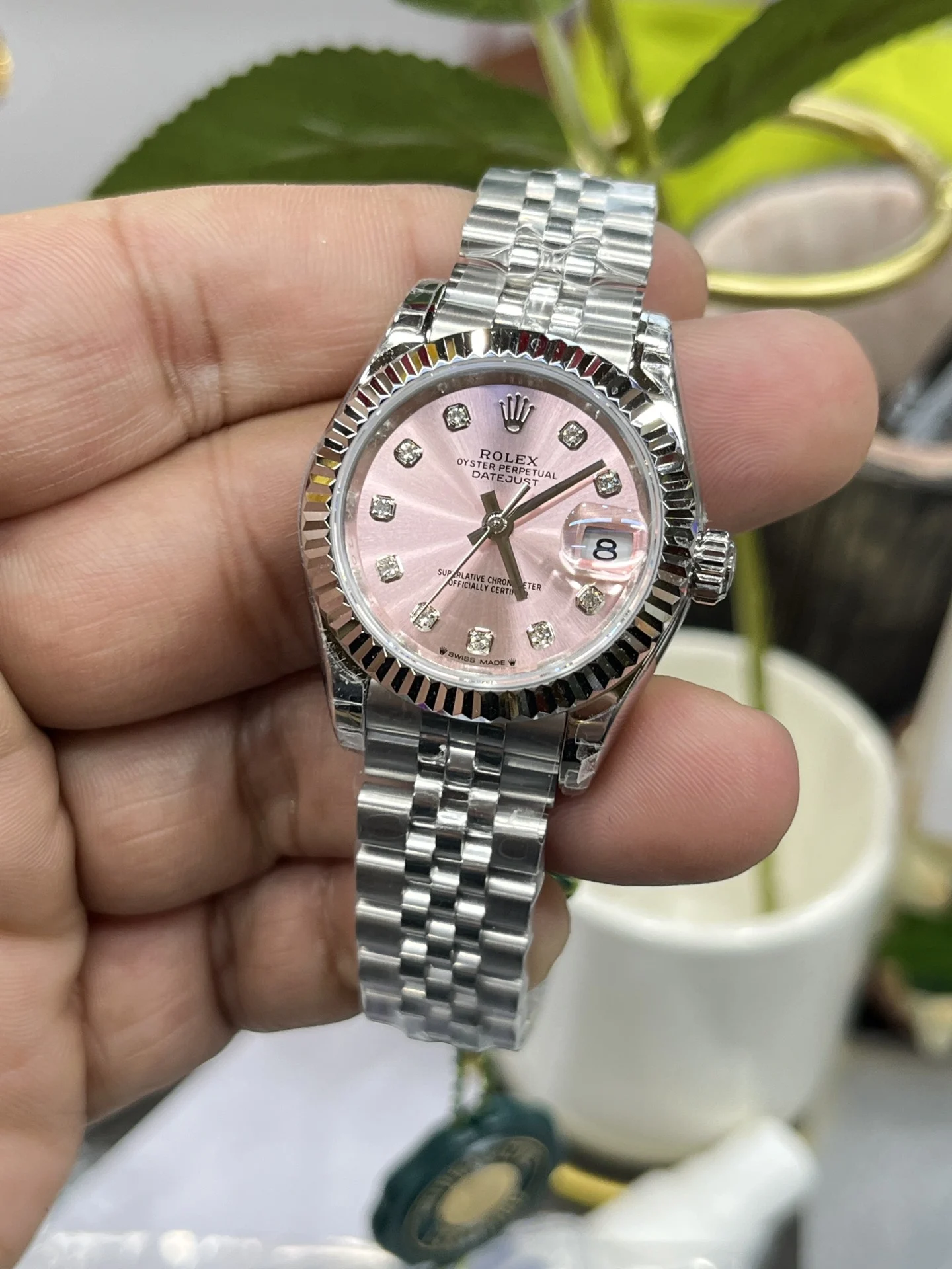 Rolex Datejust Pink Dial — photographed off the sweep