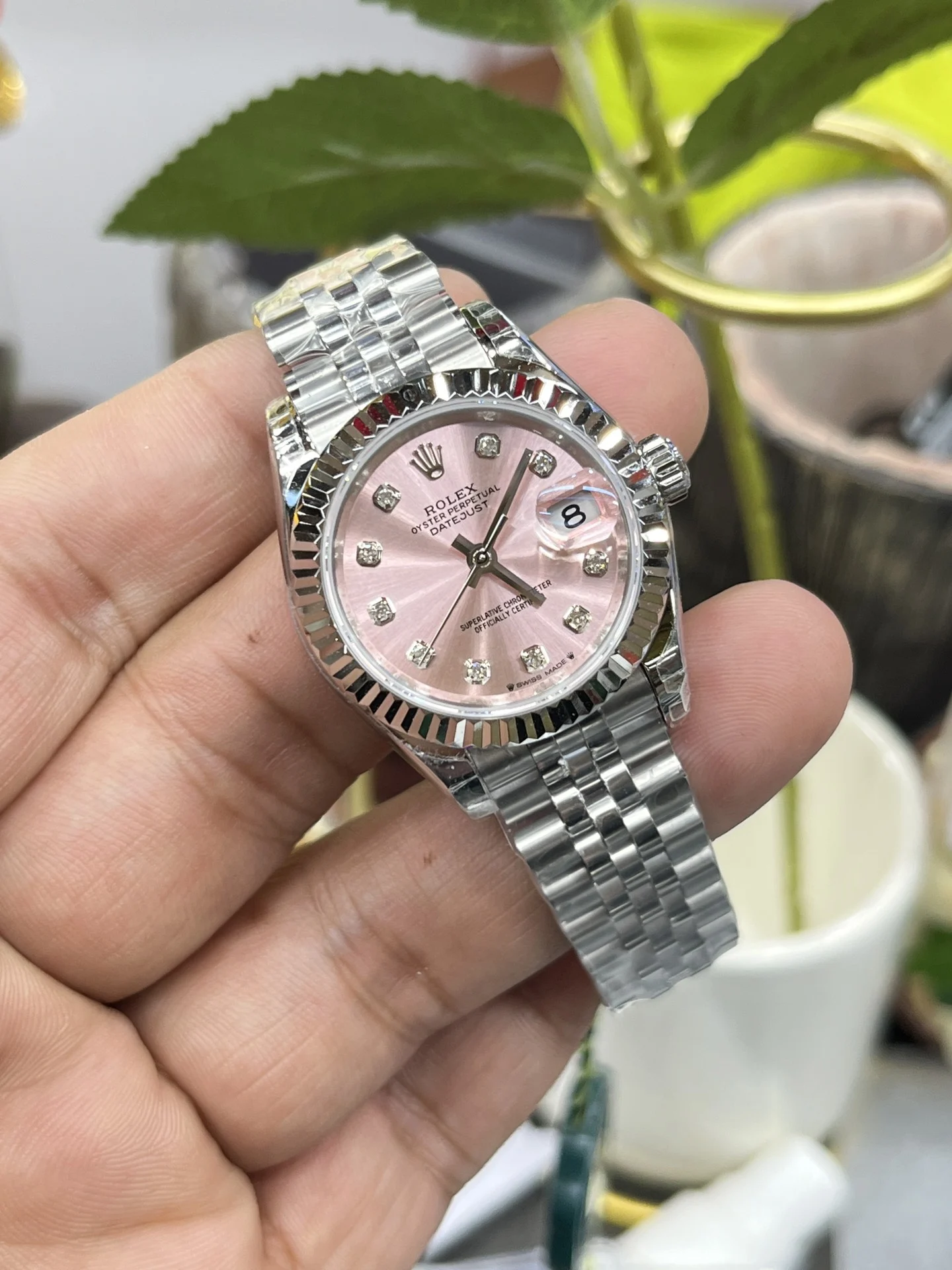 Rolex Datejust Pink Dial — photographed off the sweep