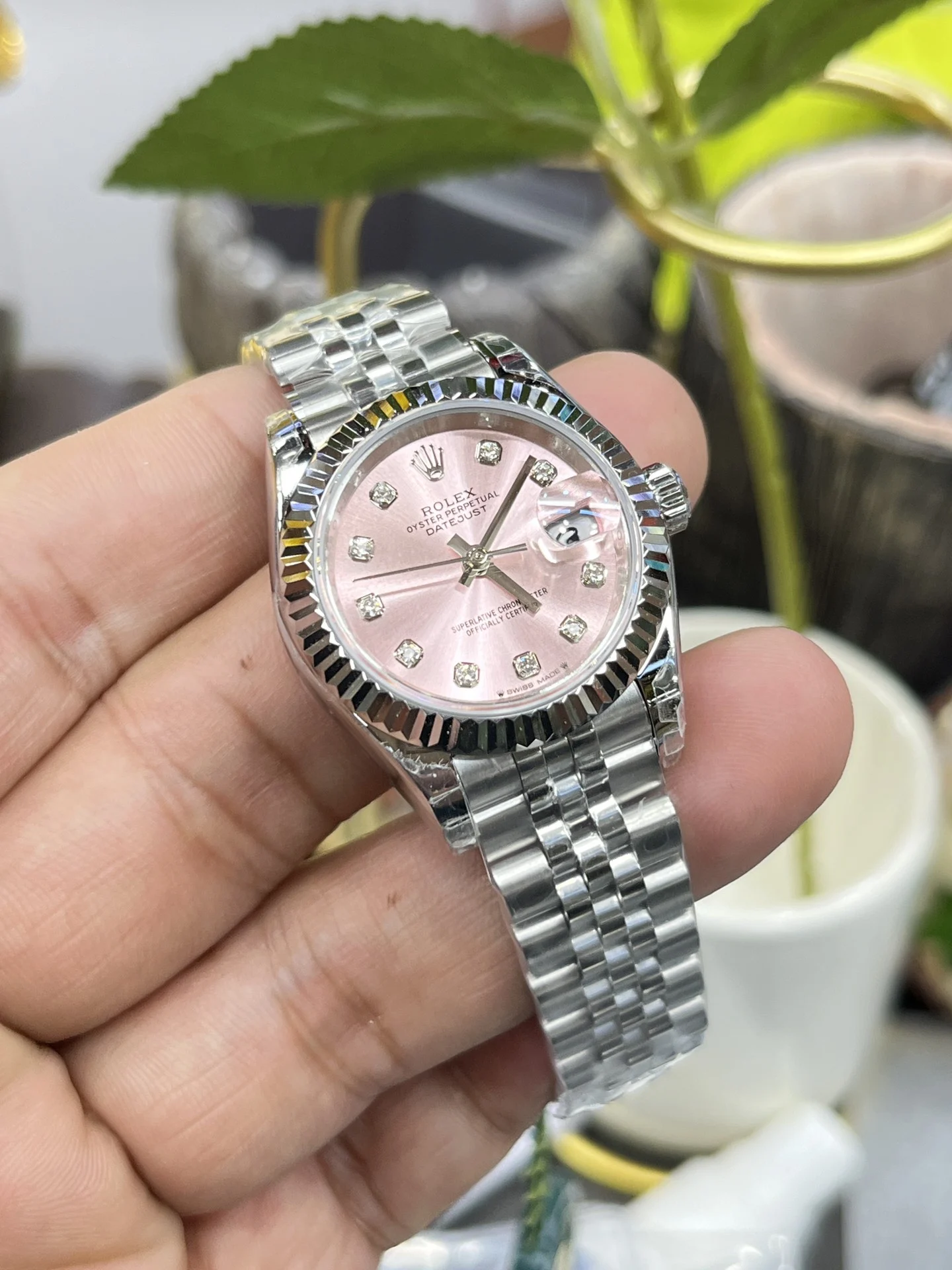 Rolex Datejust Pink Dial — photographed off the sweep