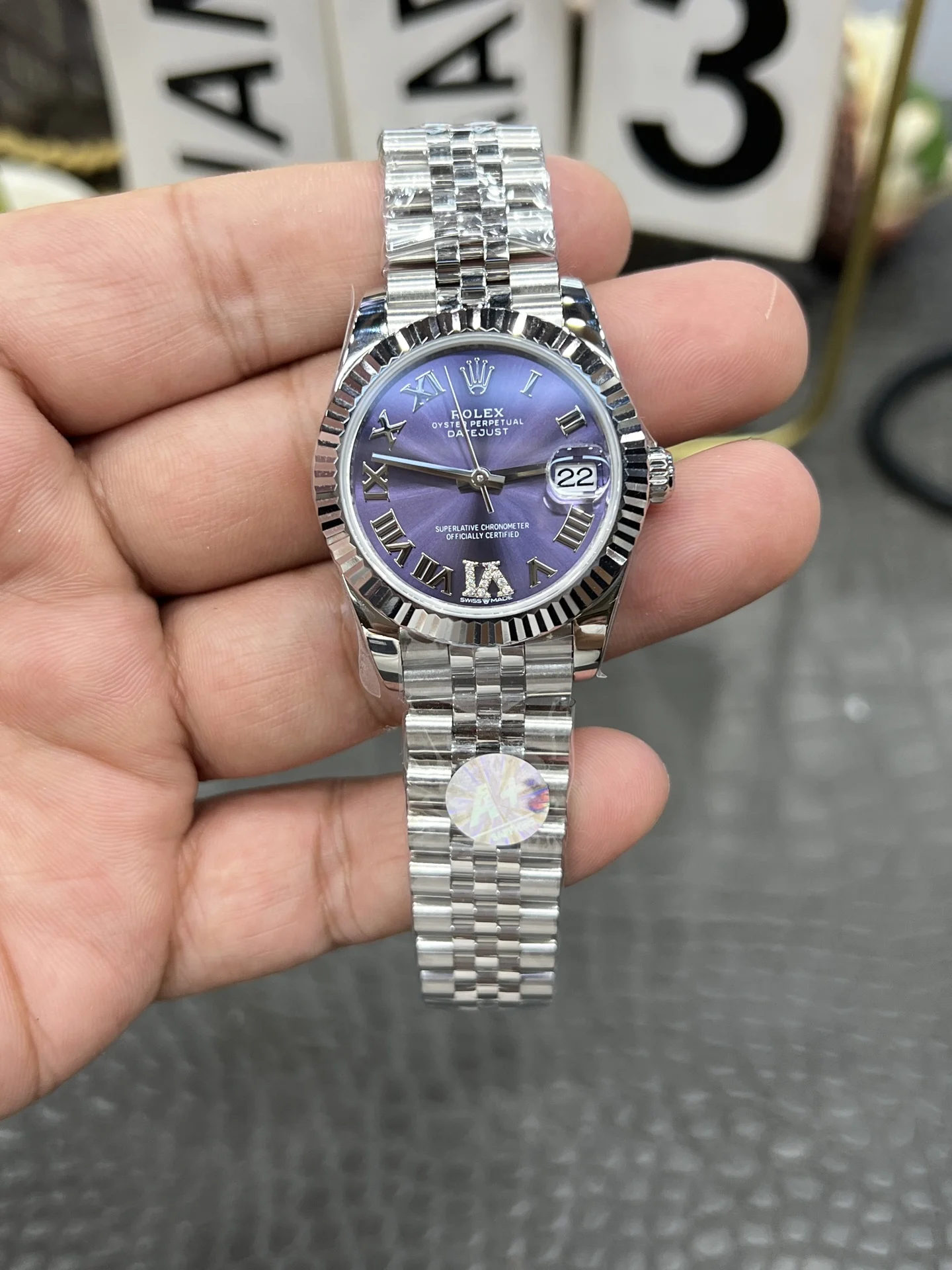 Rolex Datejust Purple Dial 31mm — photographed off the sweep