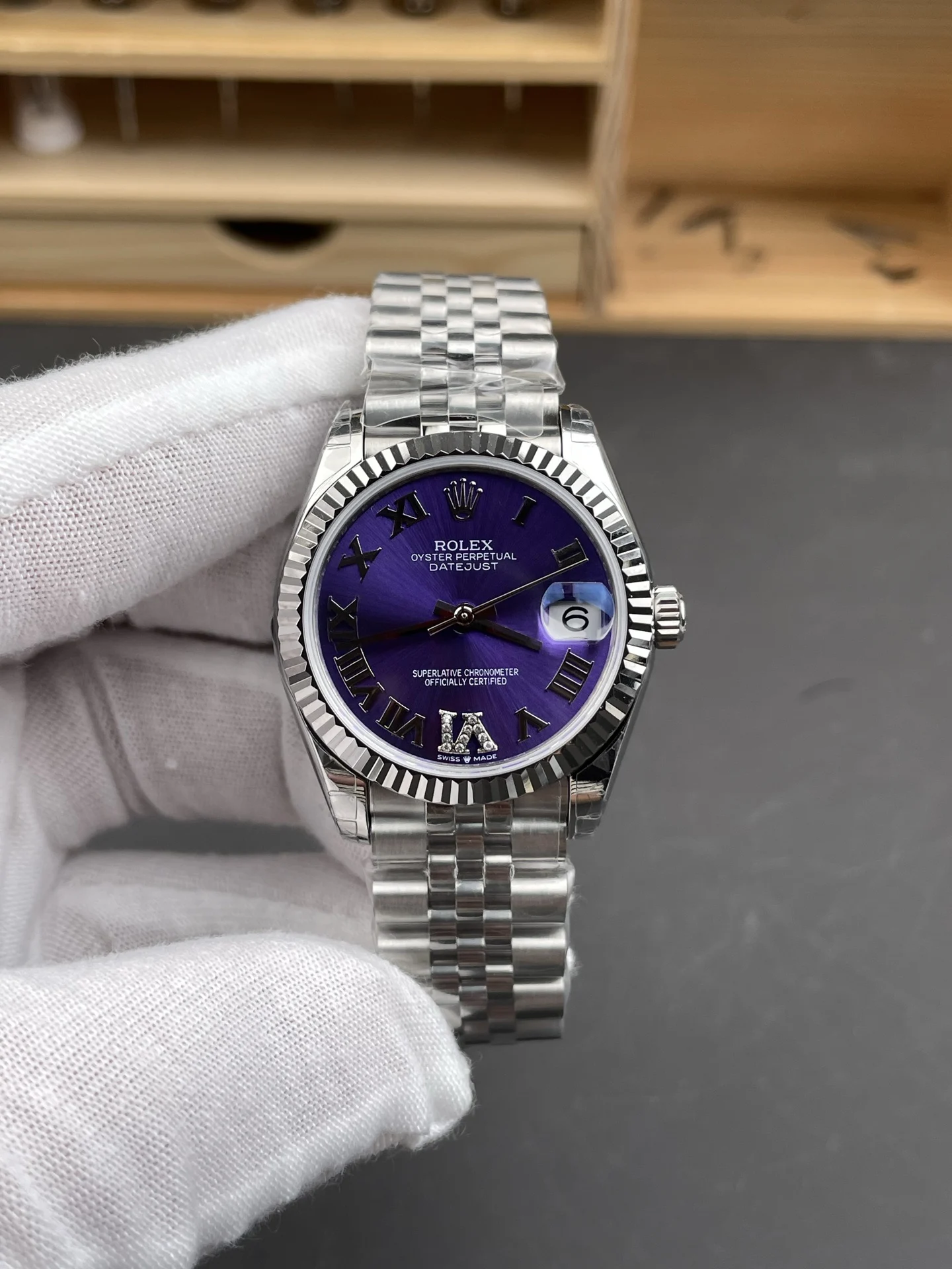 Rolex Datejust Purple Dial 31mm — photographed off the sweep