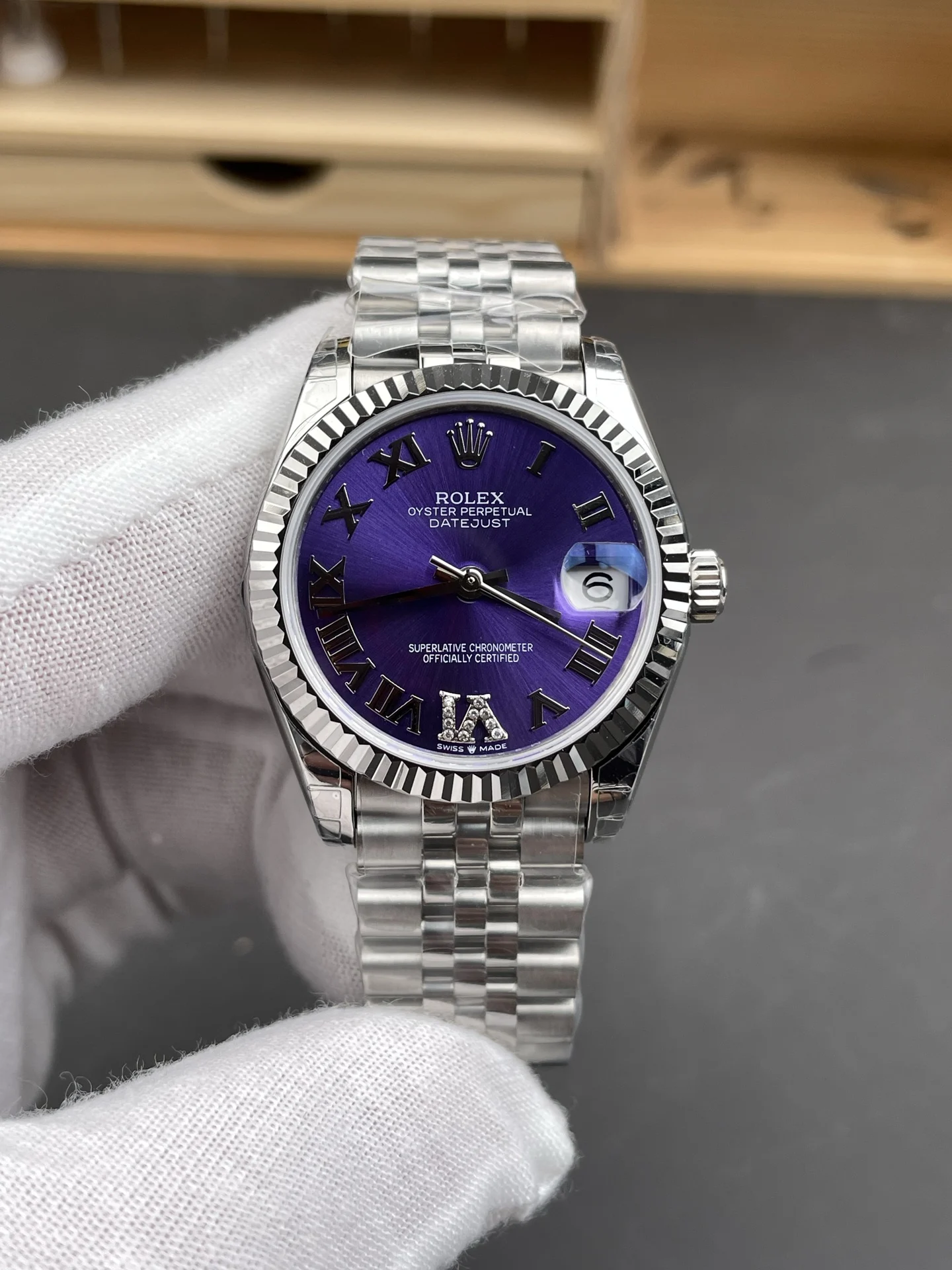 Rolex Datejust Purple Dial 31mm — photographed off the sweep