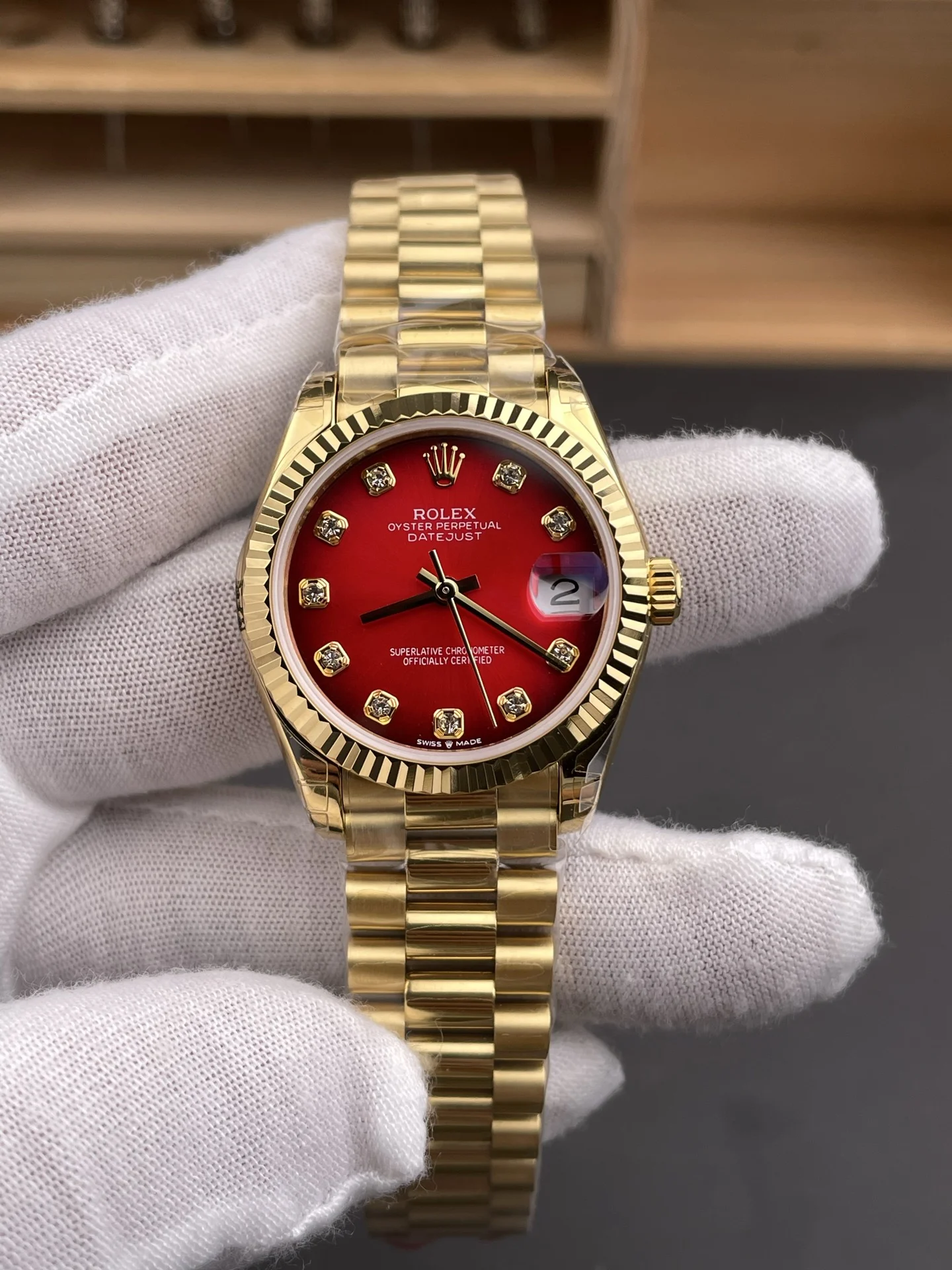 Rolex Datejust Red Dial — photographed off the sweep