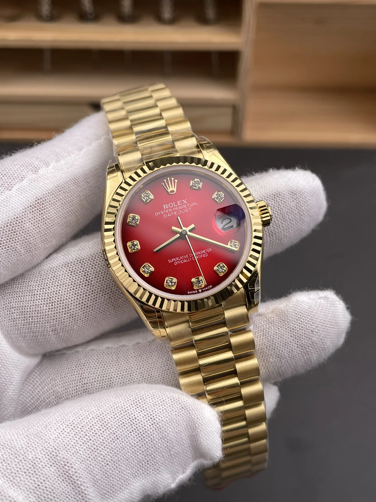 Rolex Datejust Red Dial — photographed off the sweep