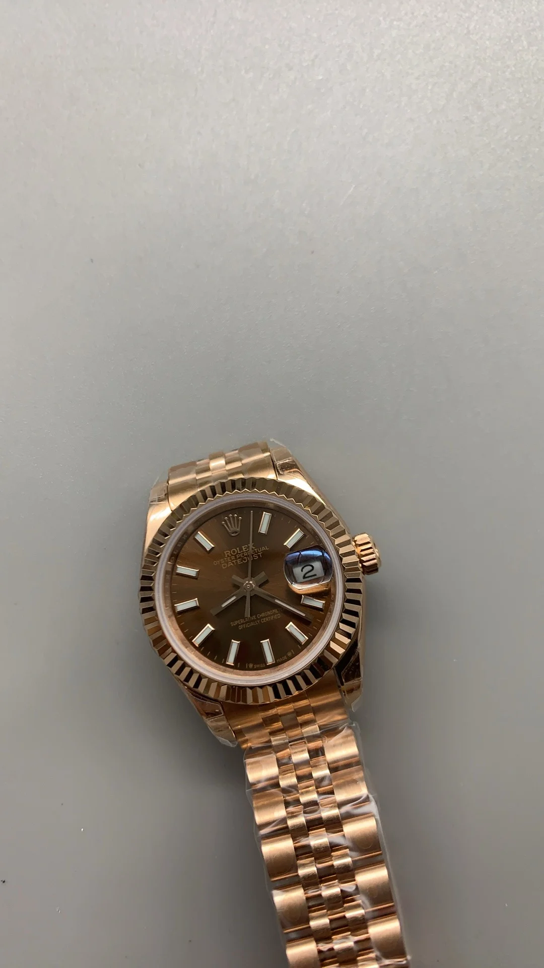 Rolex Datejust Rose Gold 28mm — photographed off the sweep