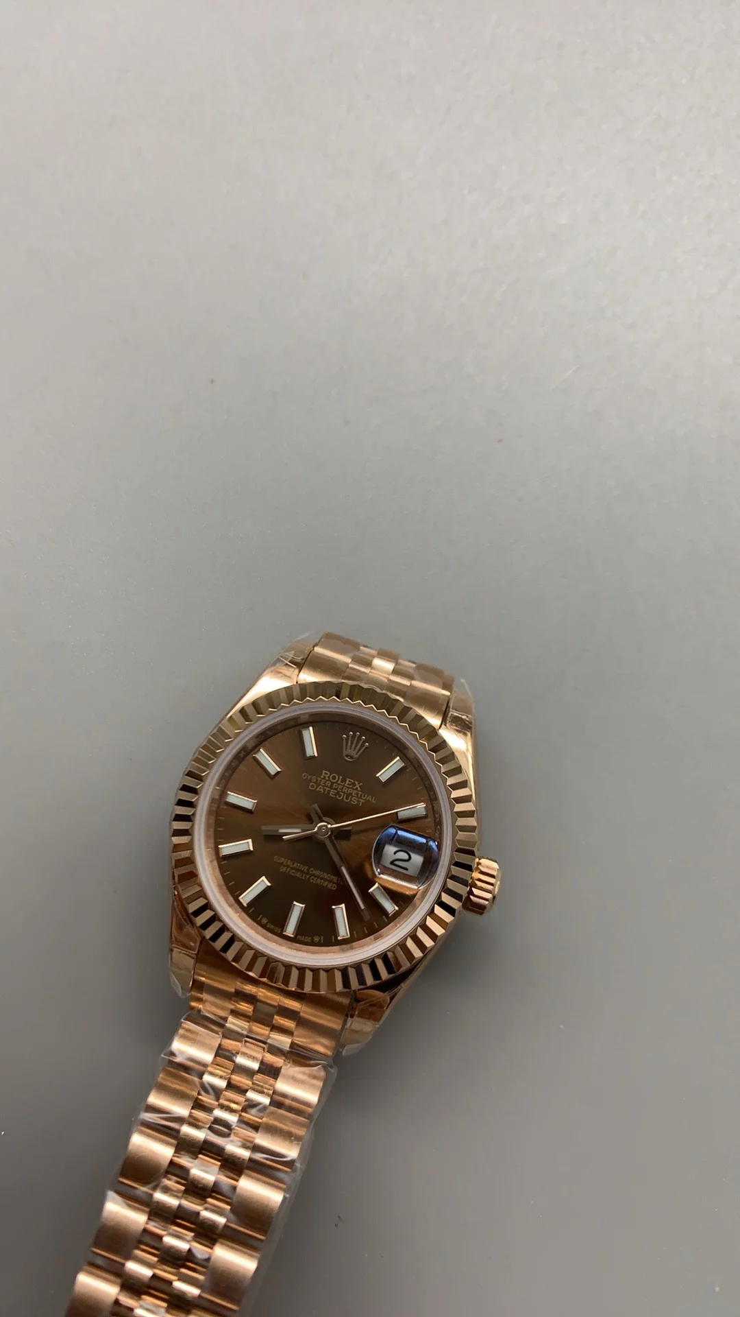 Rolex Datejust Rose Gold 28mm — photographed off the sweep