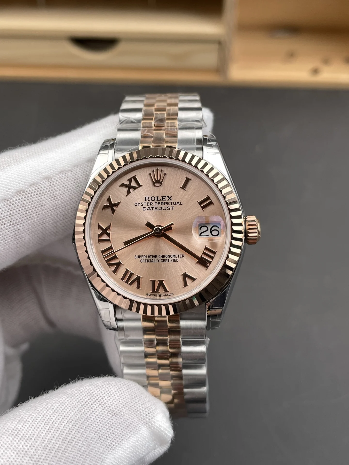 Rolex Datejust Rose Gold 31mm — photographed off the sweep