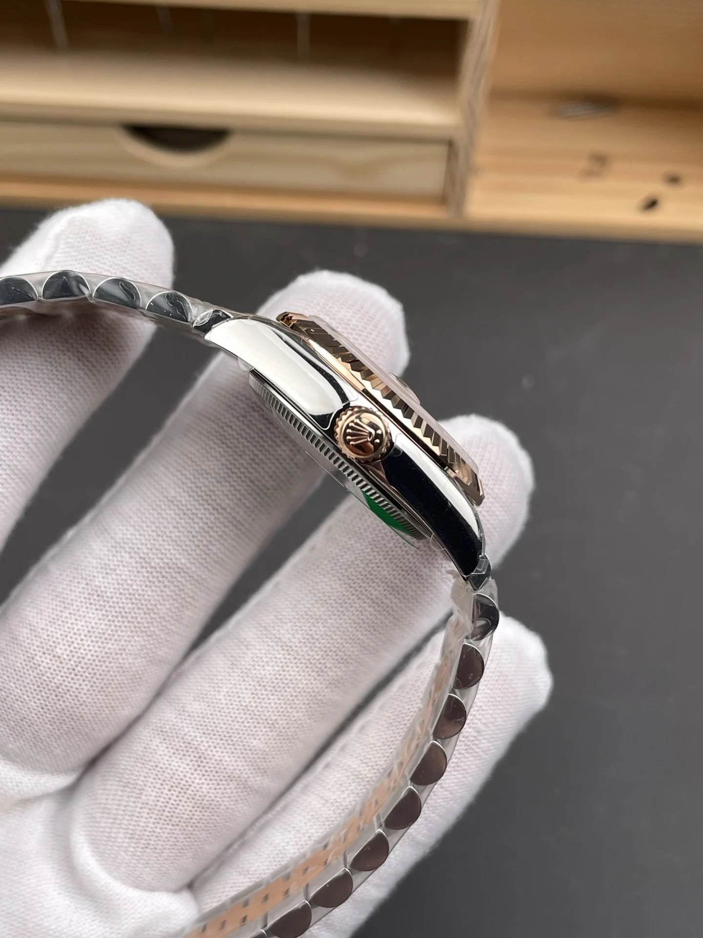 Rolex Datejust Rose Gold 31mm — photographed off the sweep