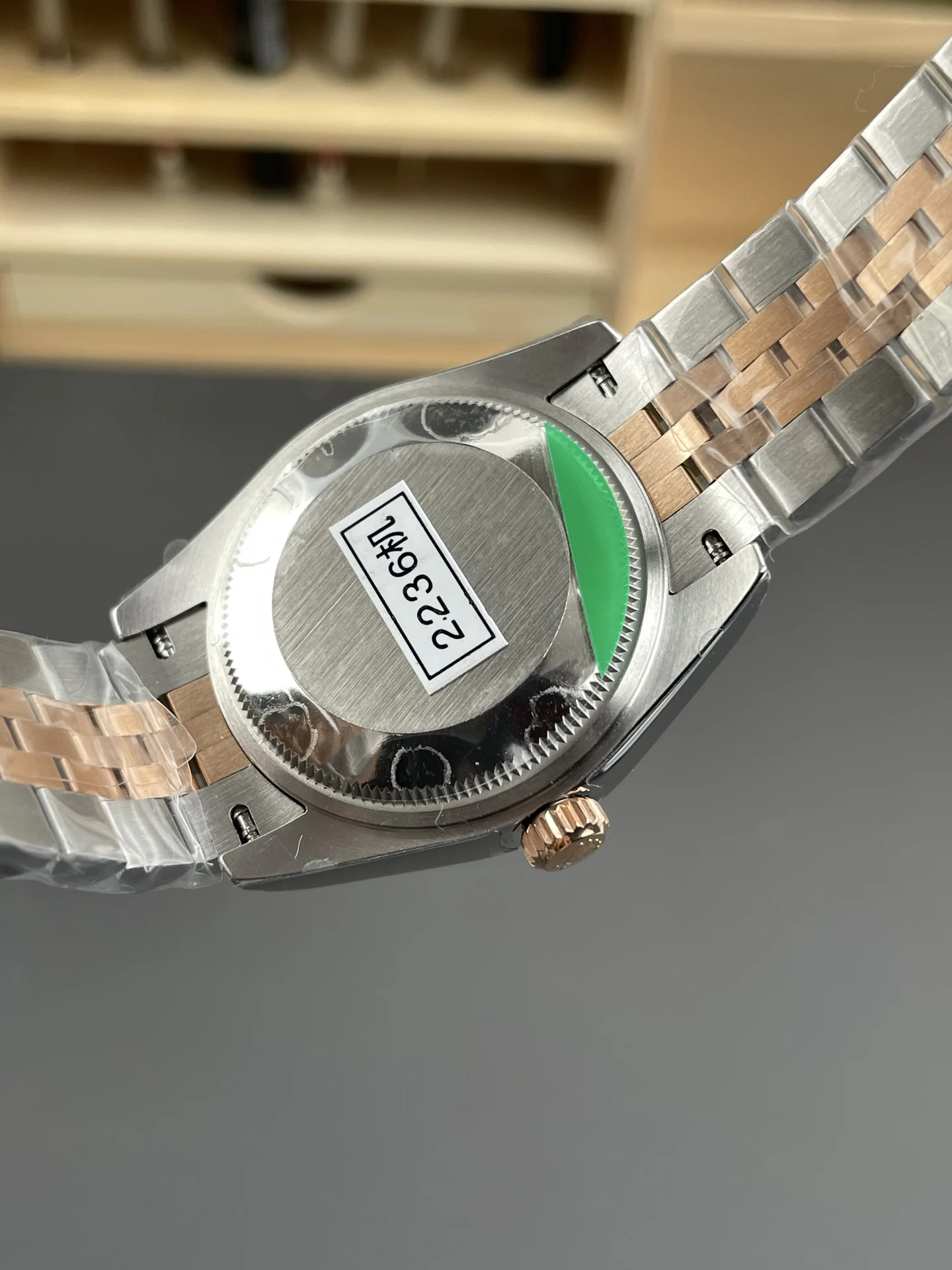 Rolex Datejust Rose Gold Brown Dial — photographed off the sweep