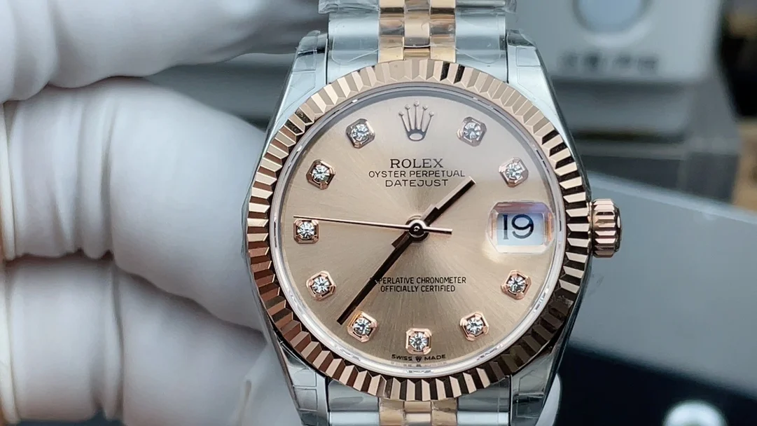 Rolex Datejust Rose Gold Diamond-Set 31mm — photographed off the sweep