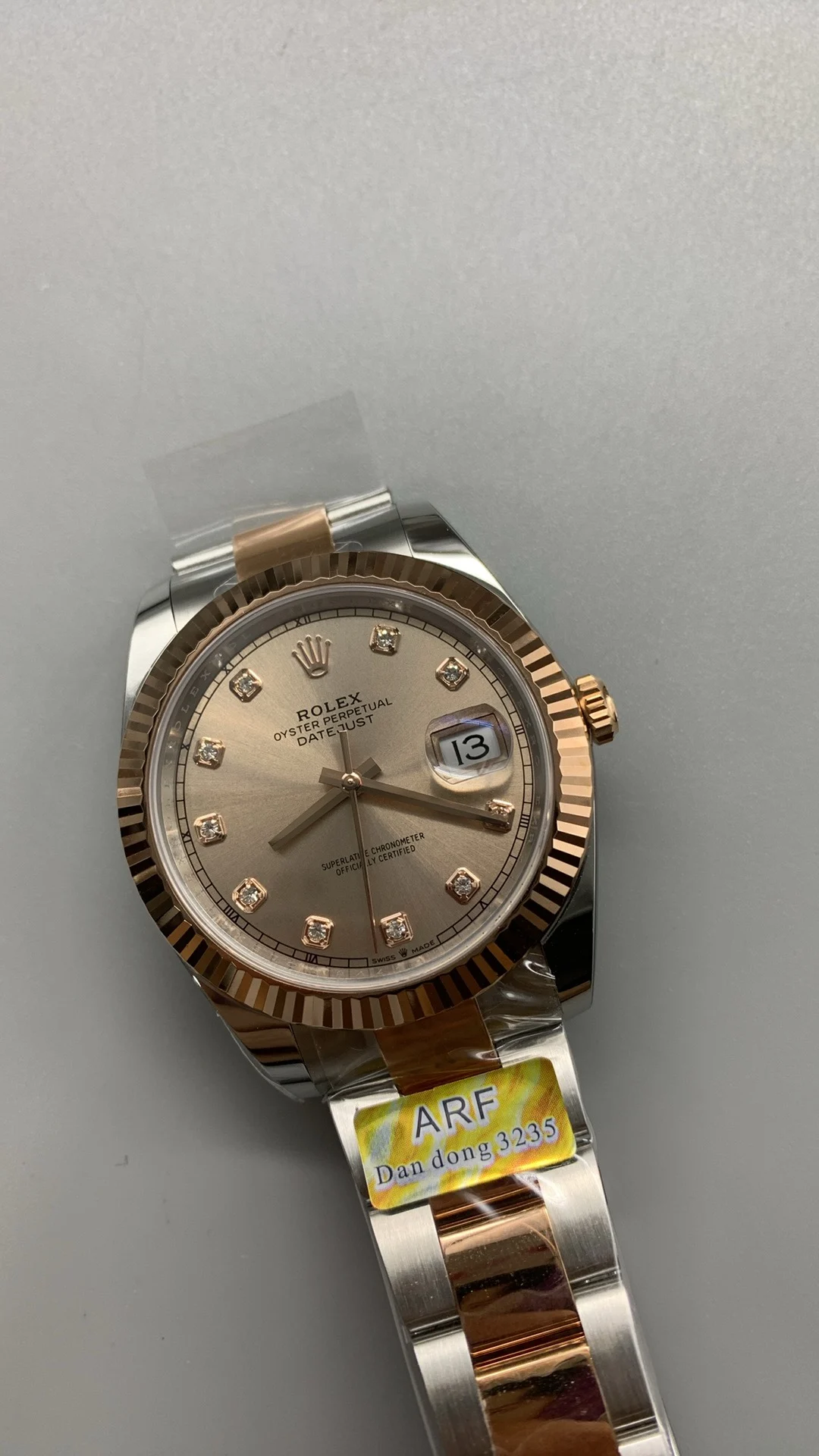 Rolex Datejust Rose Gold Diamond-Set 41mm — photographed off the sweep