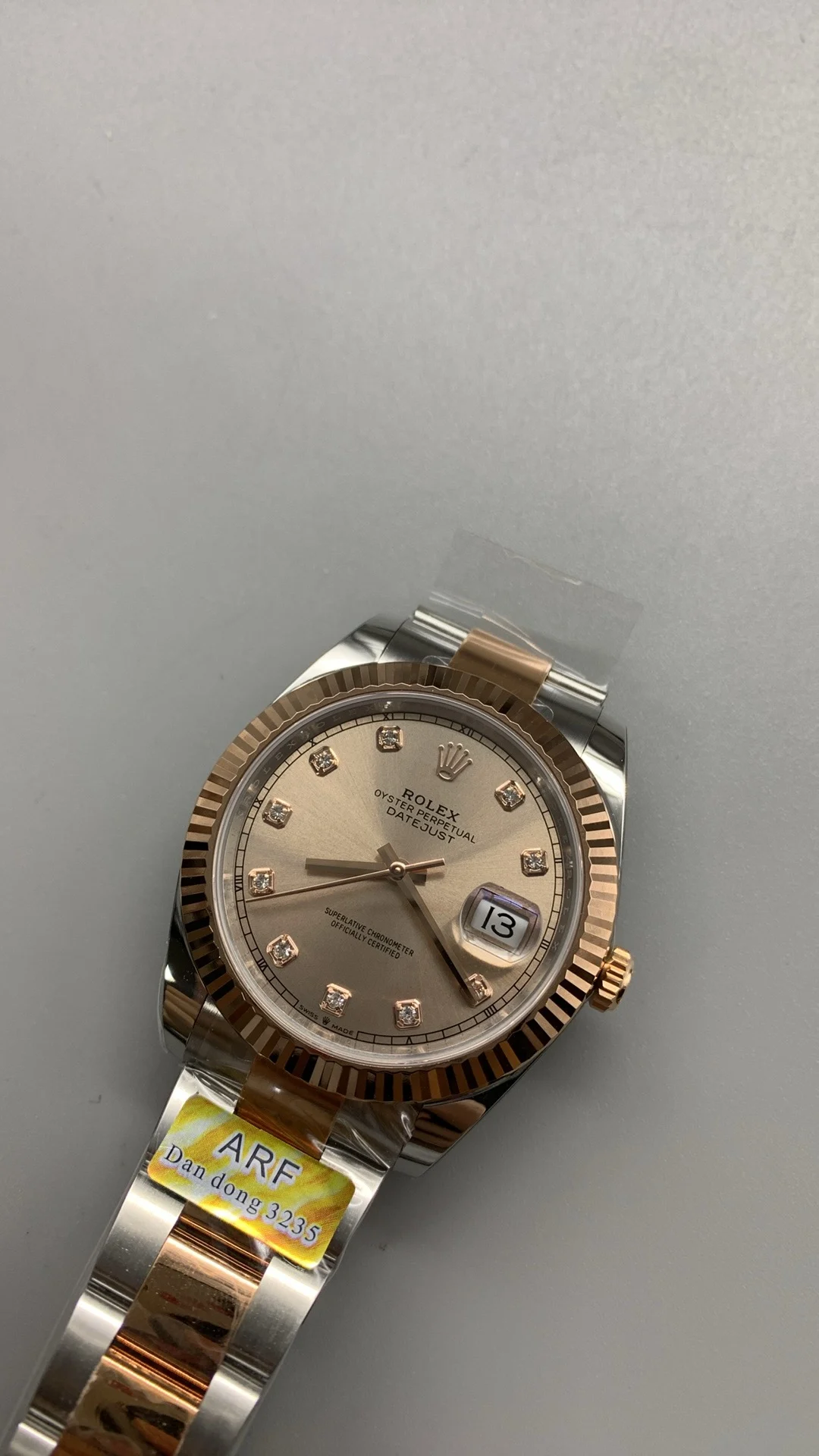 Rolex Datejust Rose Gold Diamond-Set 41mm — photographed off the sweep