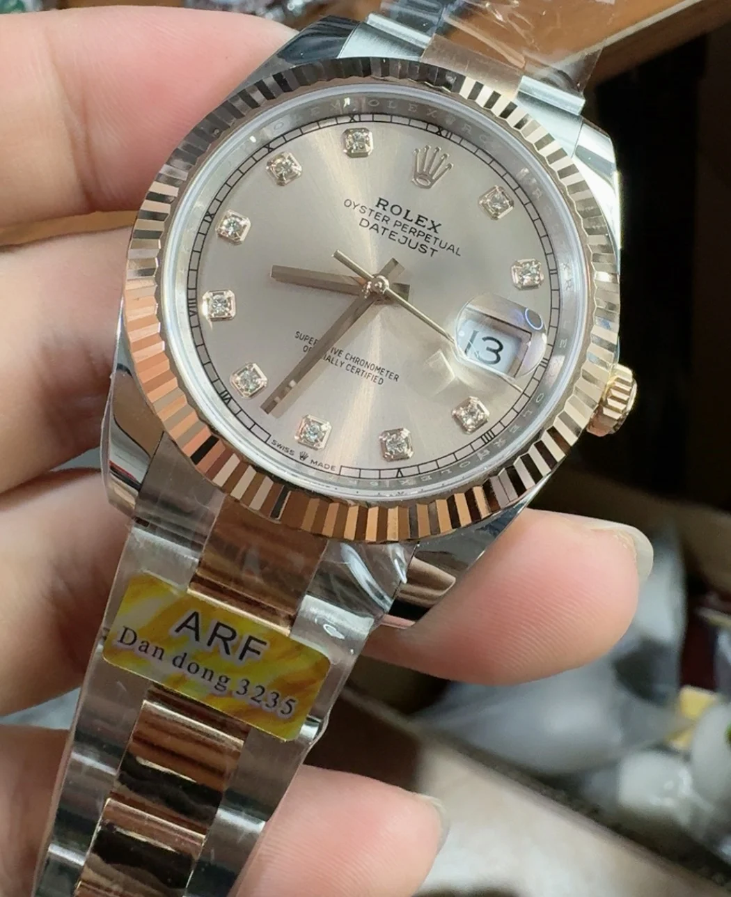 Rolex Datejust Rose Gold Diamond-Set 41mm — photographed off the sweep