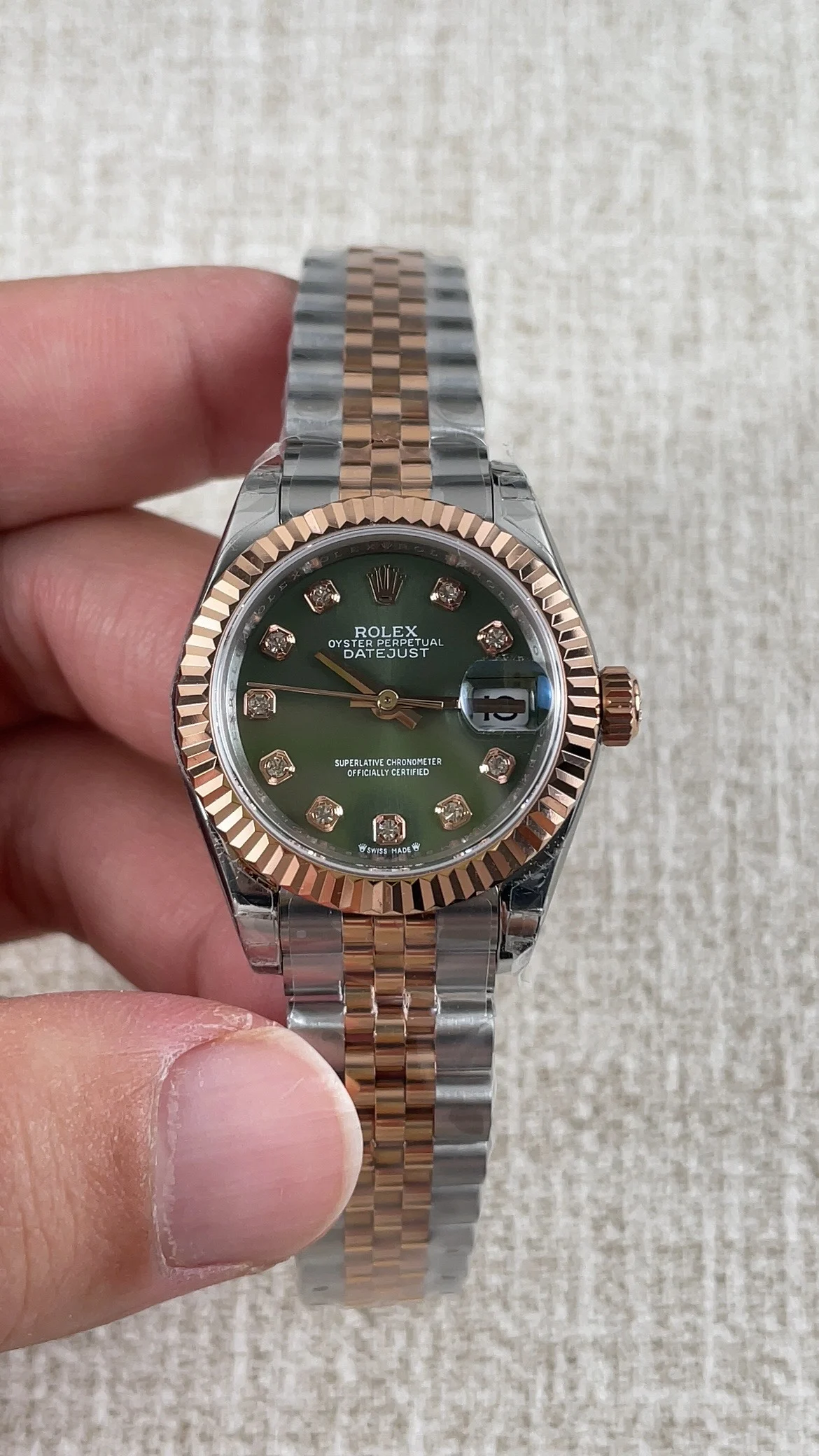 Rolex Datejust Rose Gold Green Dial 28mm
