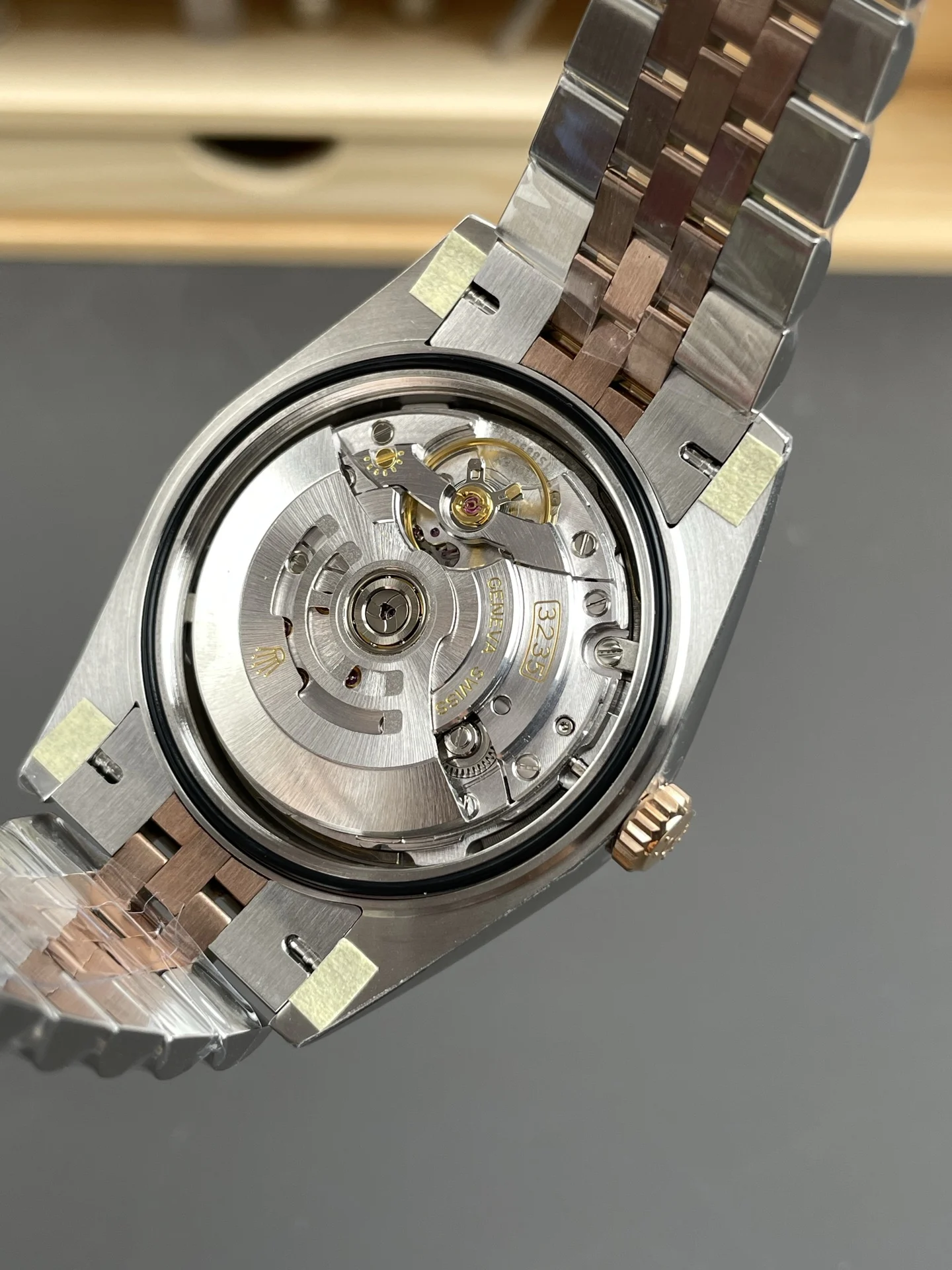 Rolex Datejust Rose Gold Green Dial 41mm — photographed off the sweep