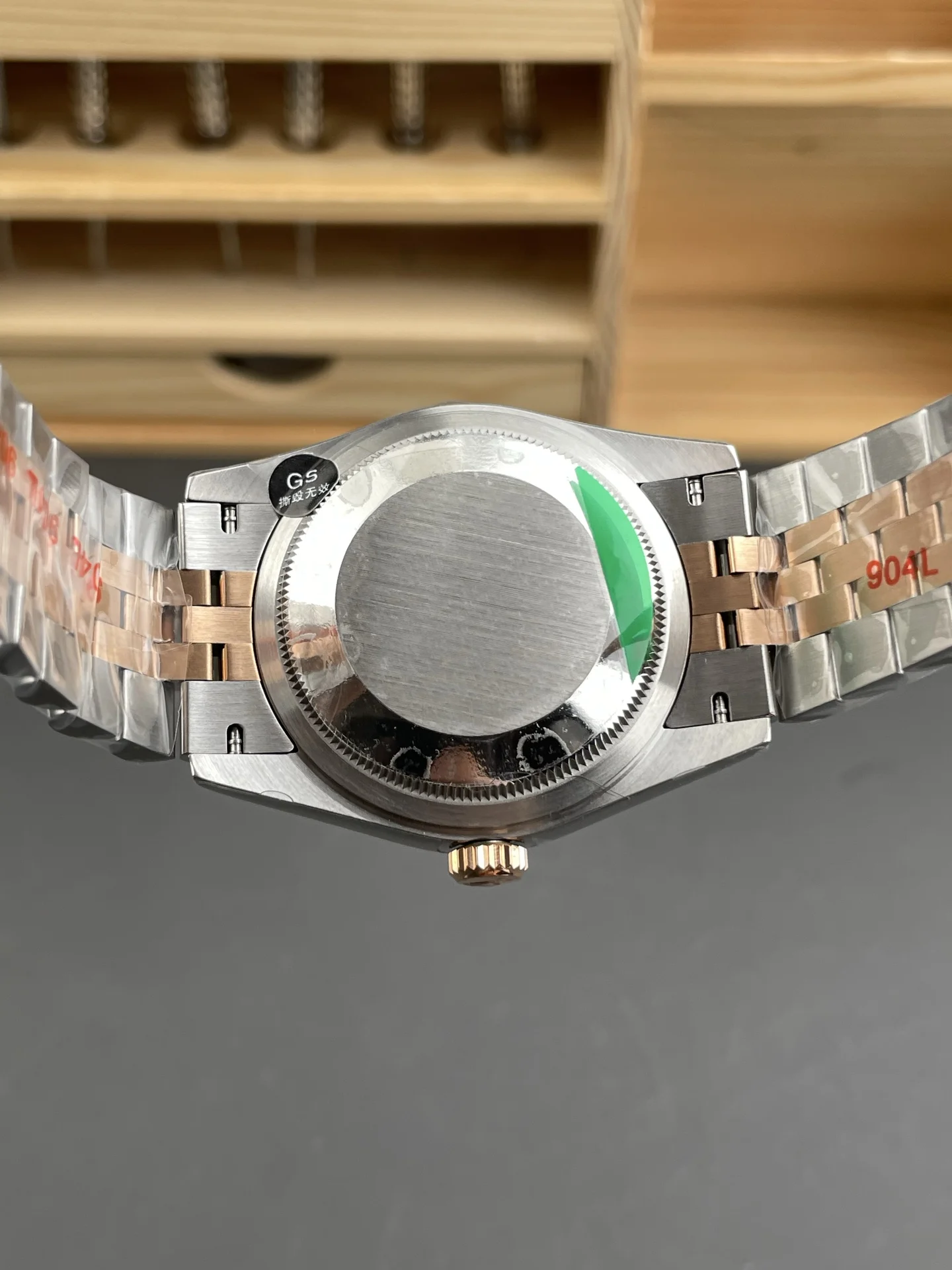 Rolex Datejust Rose Gold Grey Dial — photographed off the sweep
