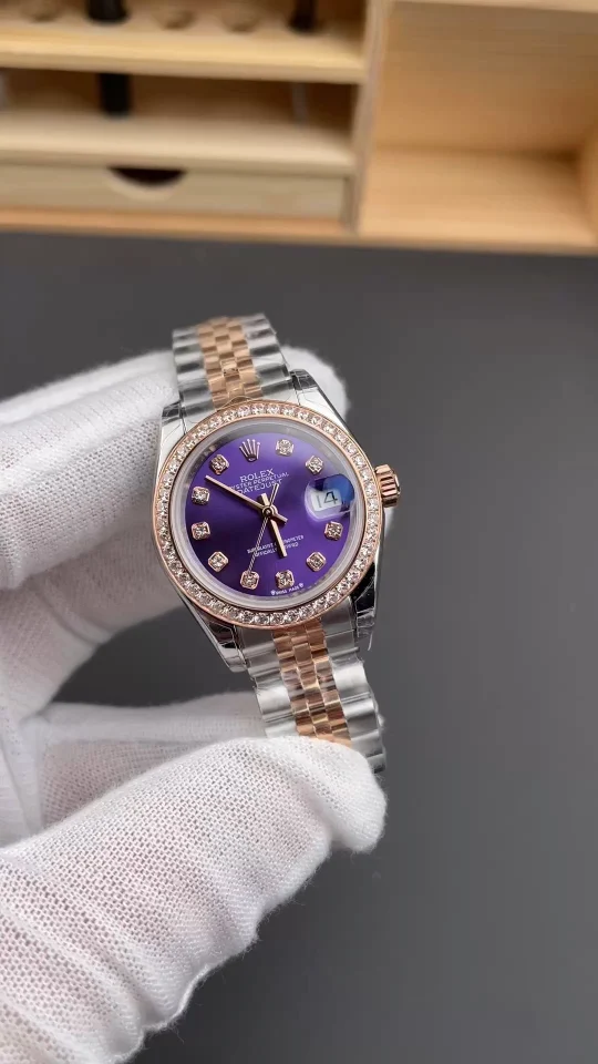 Rolex Datejust Rose Gold Purple Dial Diamond-Set 28mm