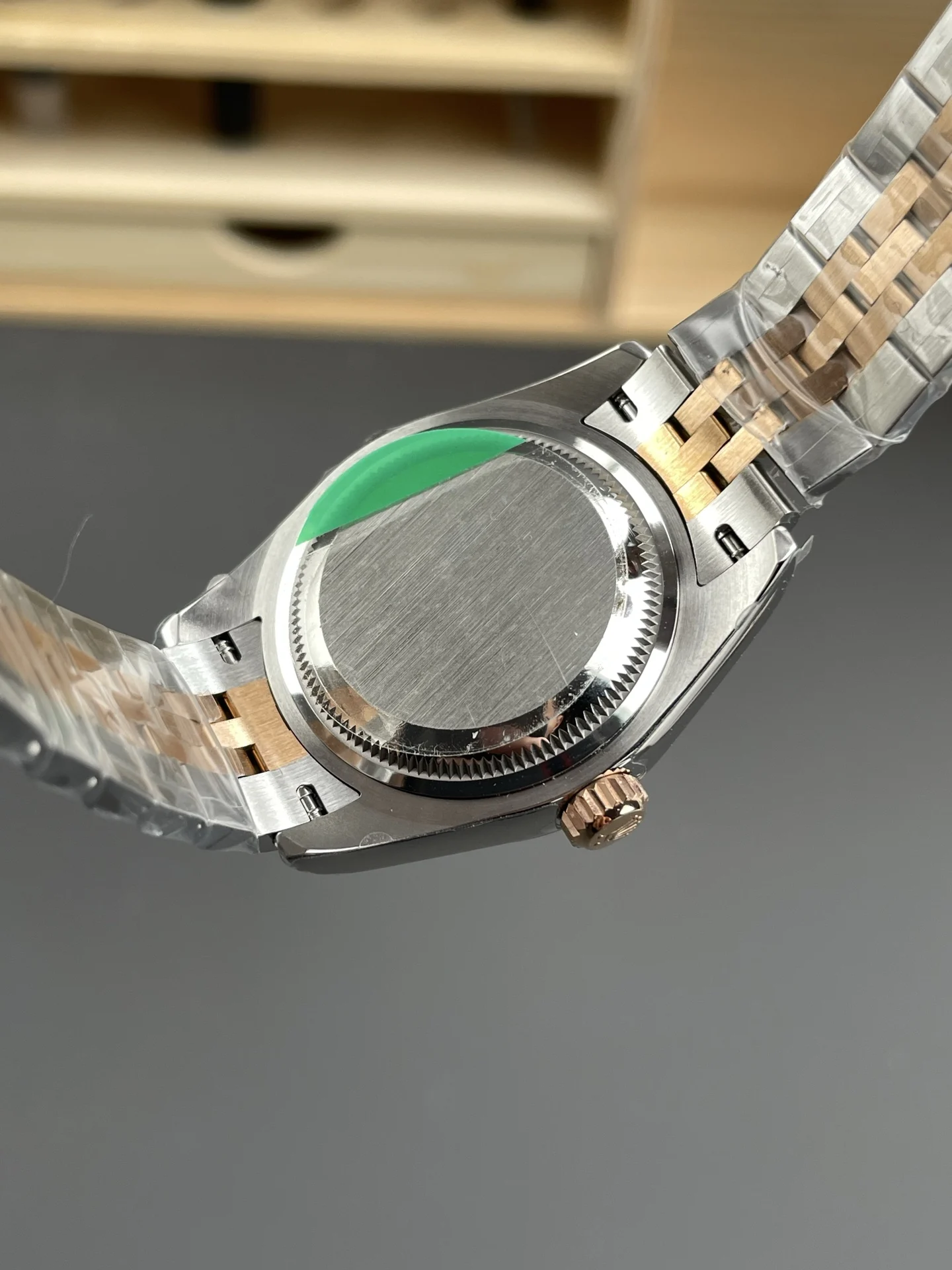 Rolex Datejust Rose Gold Purple Dial Diamond-Set 28mm — photographed off the sweep