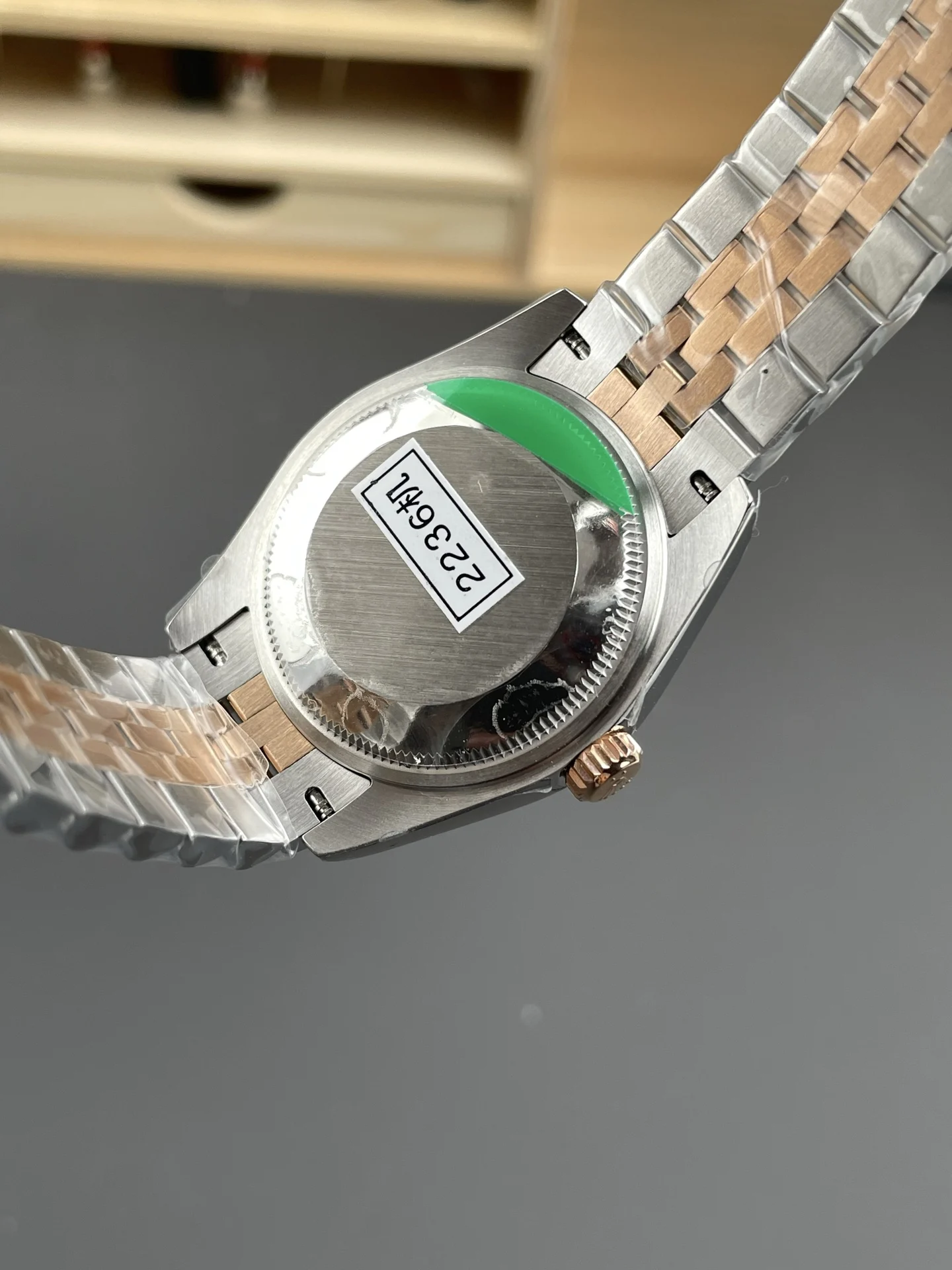 Rolex Datejust Rose Gold Purple Dial Diamond-Set 31mm — photographed off the sweep