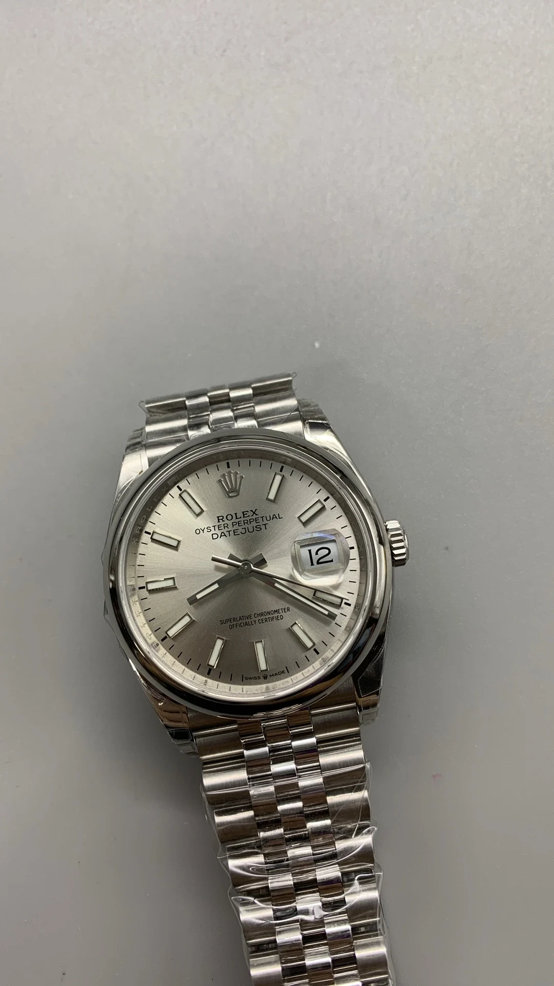 Rolex Datejust Silver Dial 36mm — photographed off the sweep